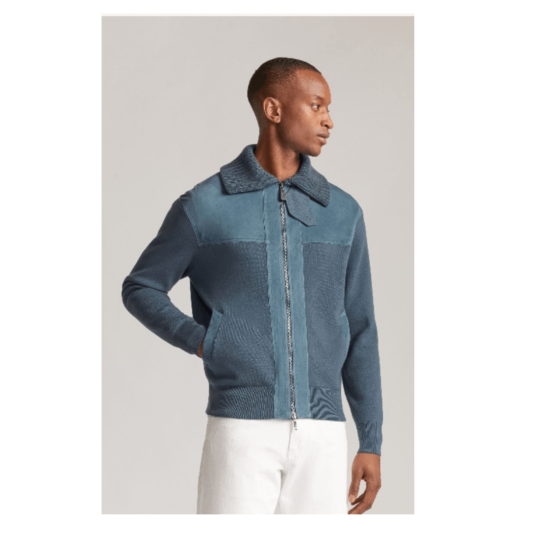 Loro Piana o1srvl11e1224 Berry Bomber Jacket in Blue Size US XL / EU 56 / 4 - 2 Thumbnail