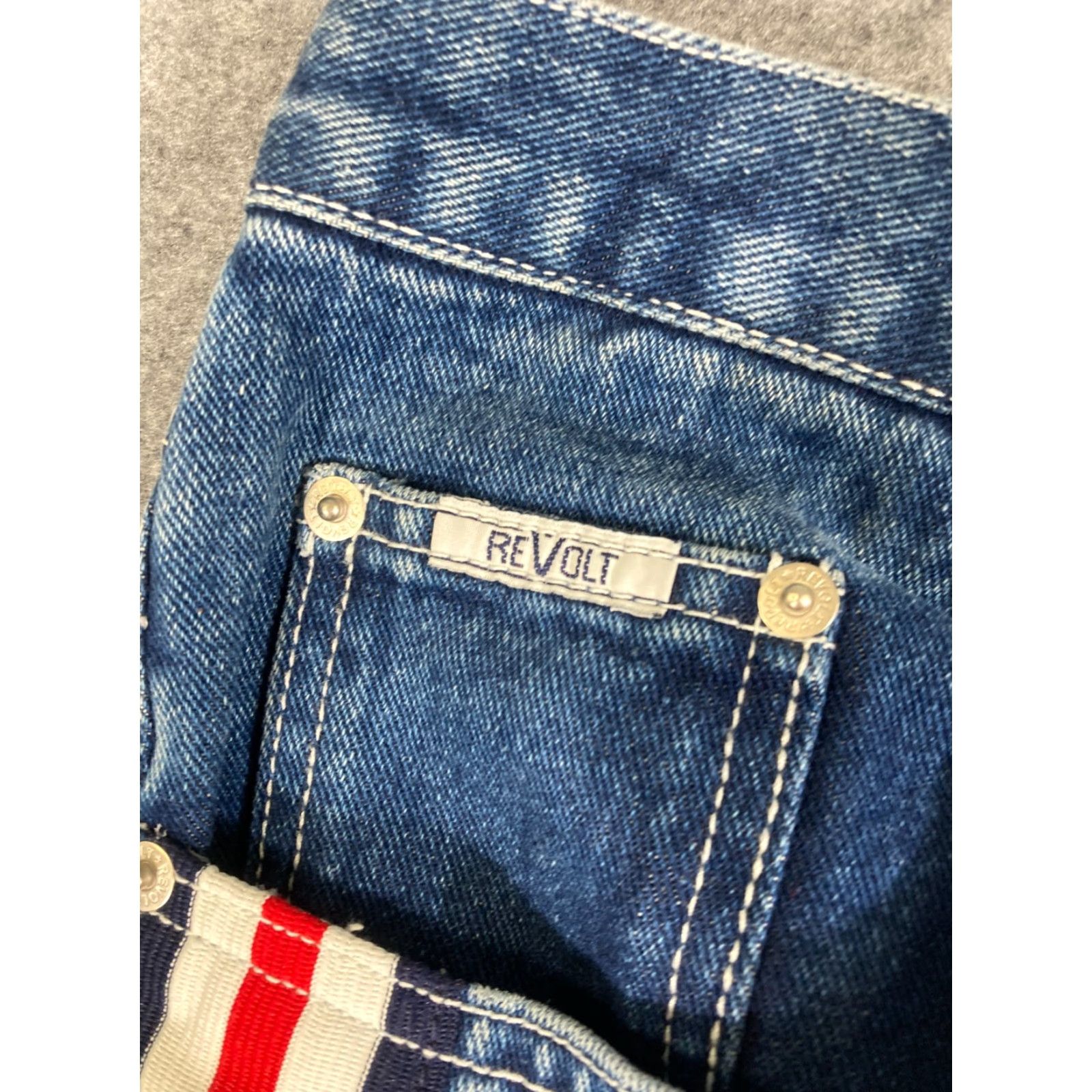 Denime Revolt Bootcut Jeans 22 Blue Denim Striped Straight Leg Waistband Pockets Womens Size 40" / US 18 - 5 Thumbnail