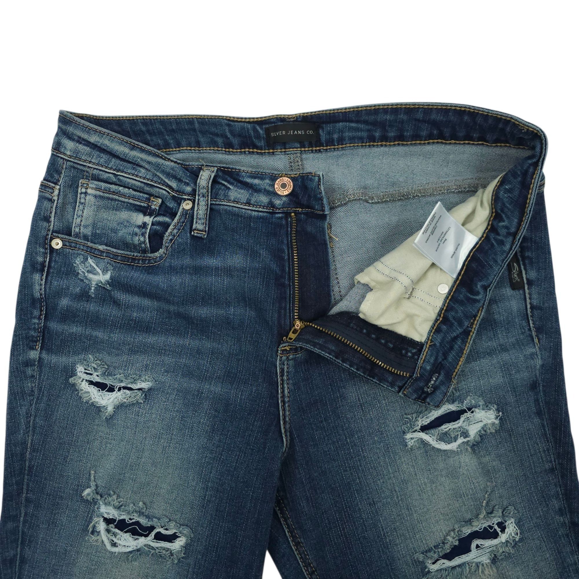 Silver Jeans Co. Silver Jeans Beau Denim Distressed Ripped Womens 31x28 Mid R Size 31" - 7 Thumbnail