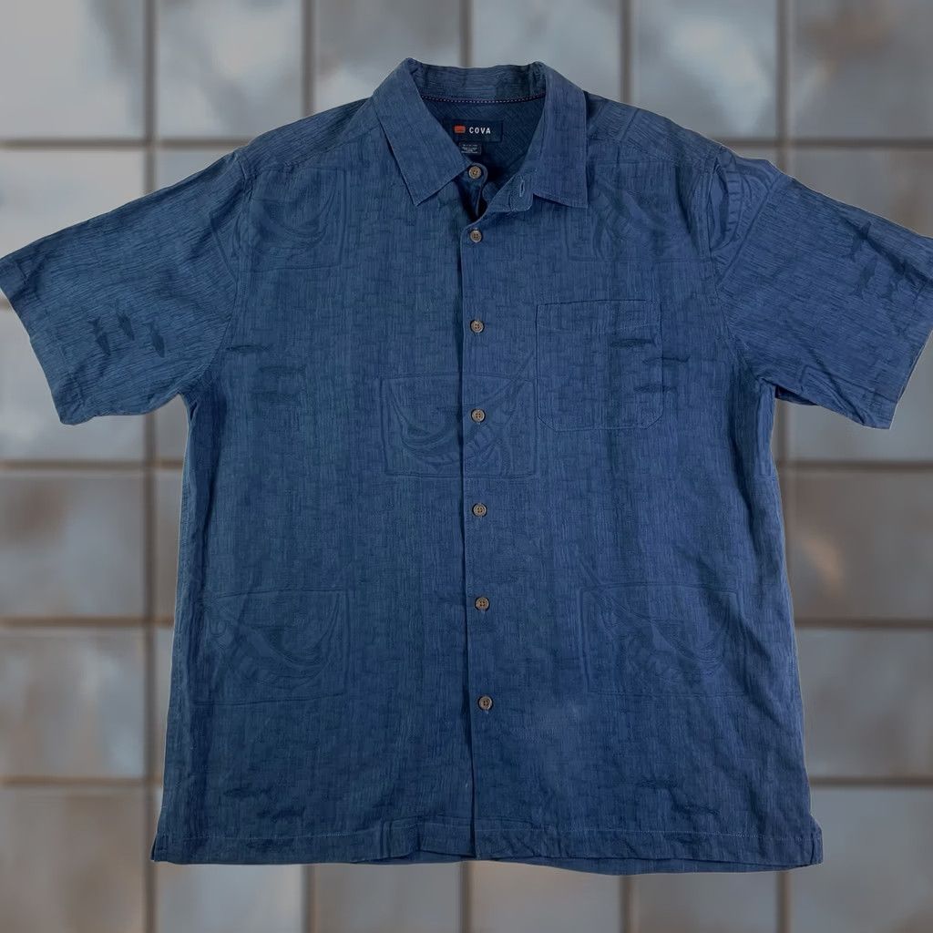 Vintage VINTAGE? No — Cova Fish All Over Print Shirt Mens XL Button-Up Short Sleeve Tencel Blue Marlin Printed? Size US XL / EU 56 / 4 - 1 Thumbnail