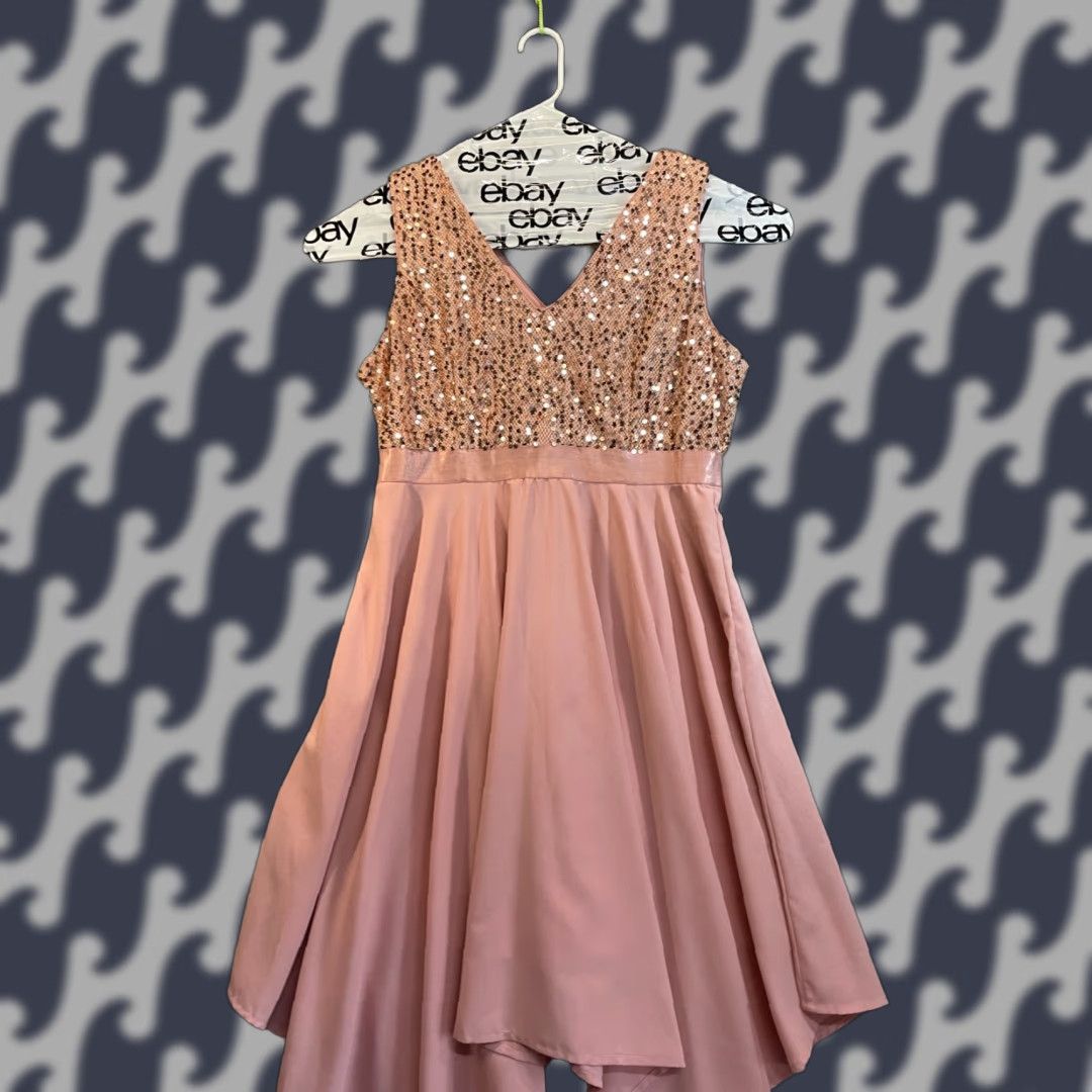 Meetjen Women's Sequin V Neck Cocktail A-Line Dress Blush Pink 2XL