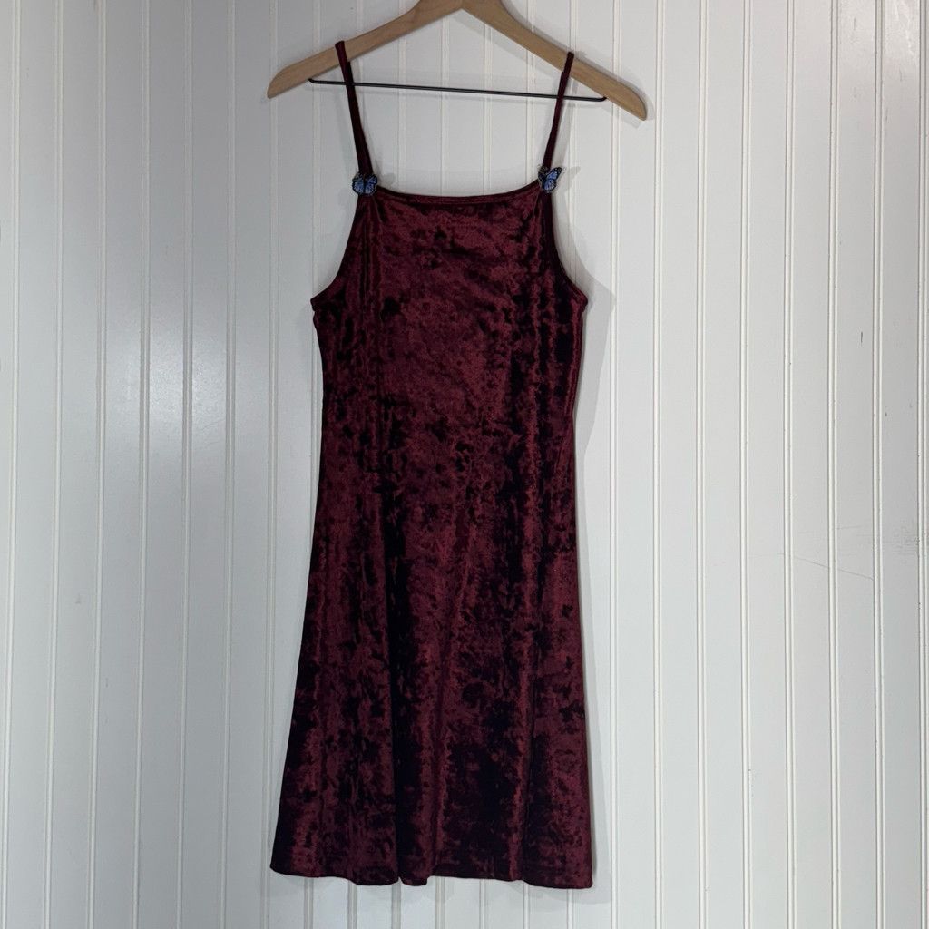 Other VTG Joule Burgundy Crushed Velvet Slip Dress Size L / US 10 / IT 46 - 1 Thumbnail