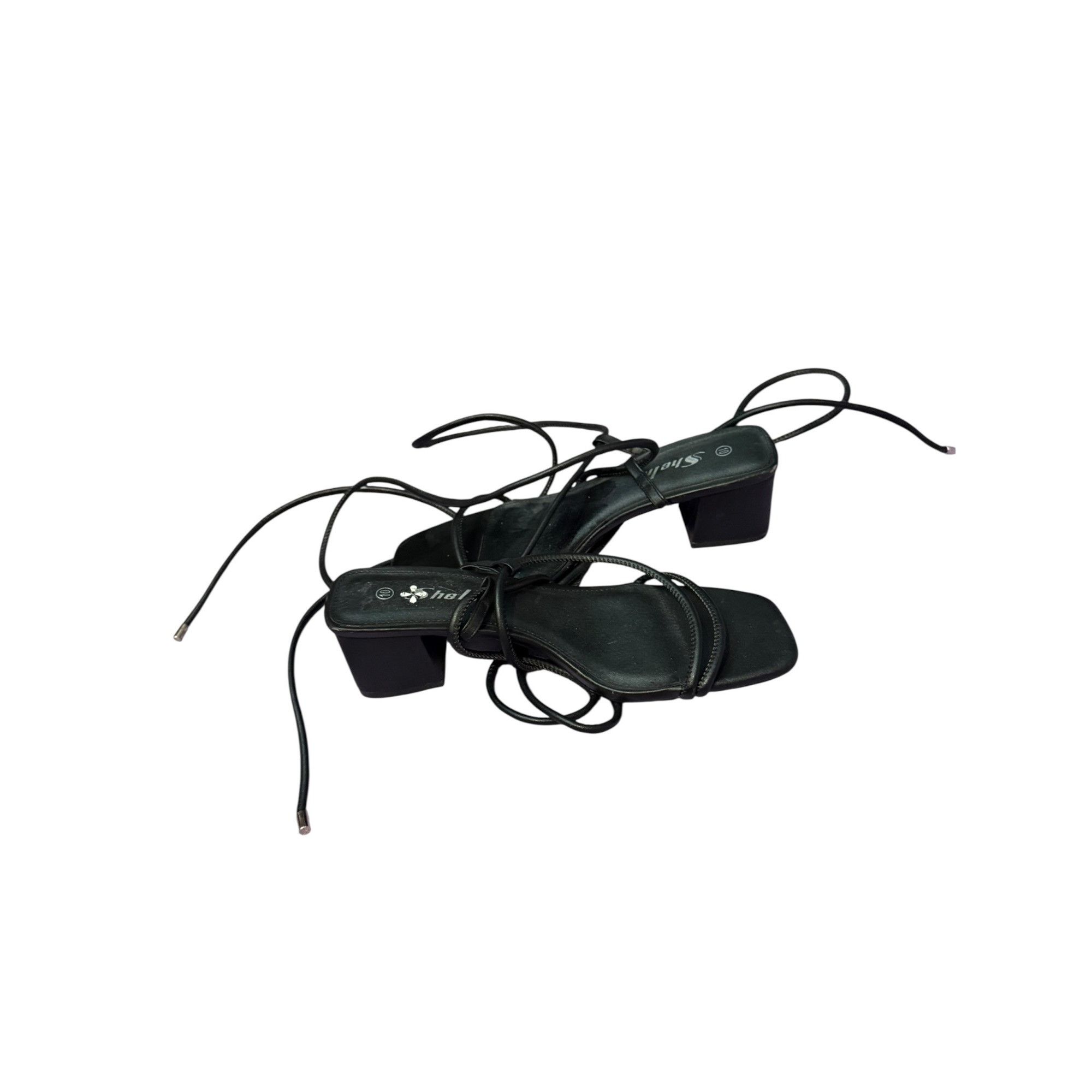 Shein Women’s Black Lace-Up Block Heel Sandals – Size 10 – Strappy Size US 10 / IT 40 - 2 Thumbnail