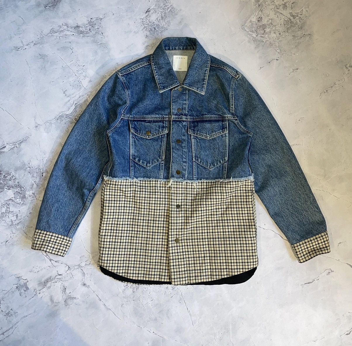 Designer × Japanese Brand × Sandro Sandro Patchwork Denim Blazer Jacket 2018 Size S / US 4 / IT 40 - 1 Thumbnail