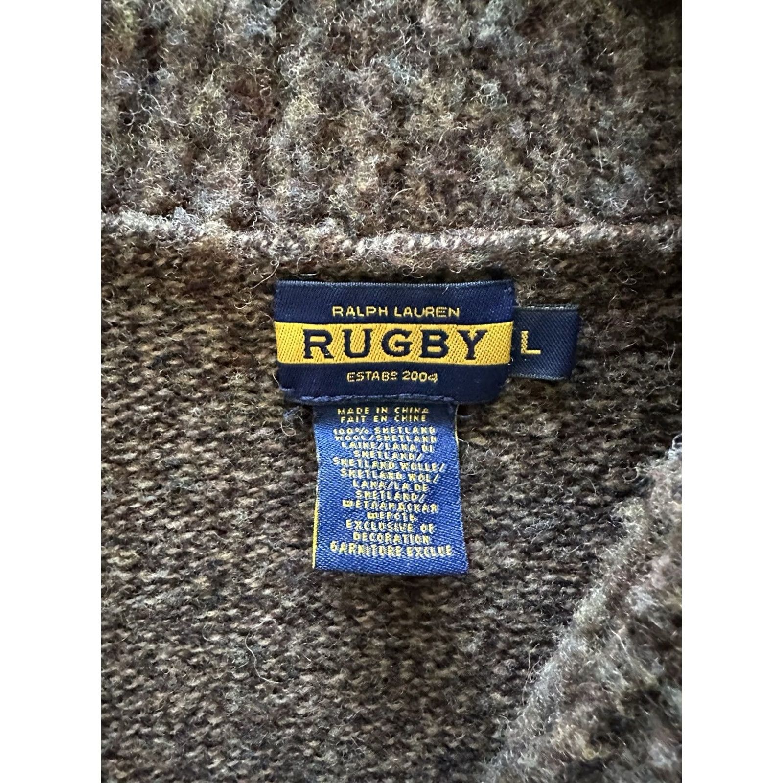 Ralph Lauren VINTAGE Womens Rugby Ralph Lauren Cardigan Wool Shawl Sleeve Long Pockets Leather Football Buttons Brown 100% Wool Medium NEW Size M / US 6-8 / IT 42-44 - 4 Thumbnail