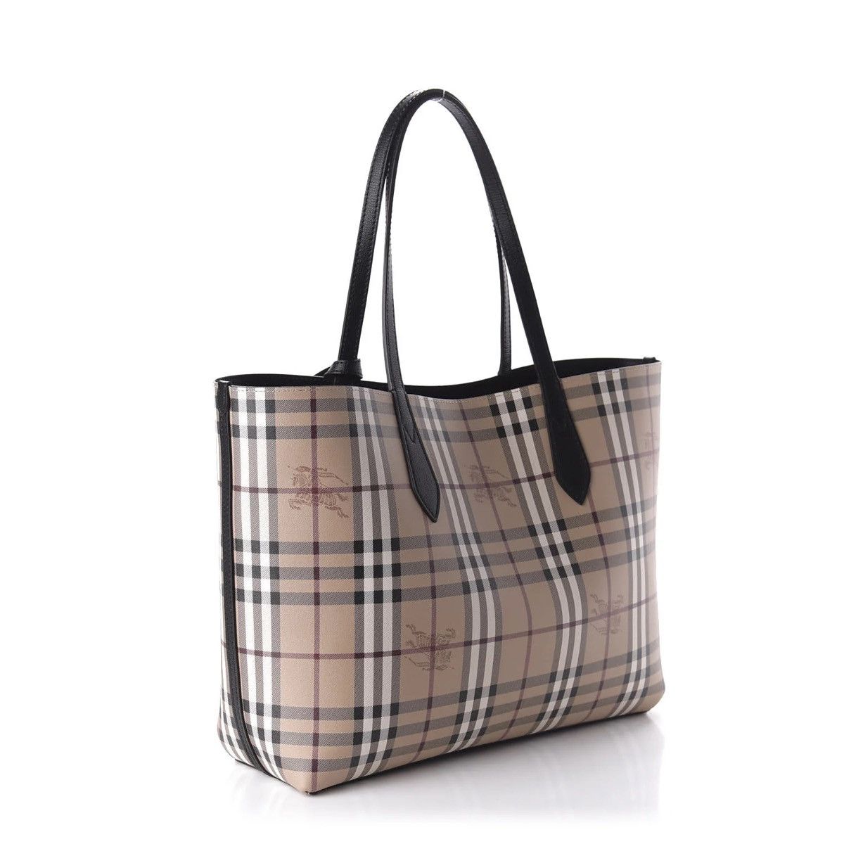 Burberry Grainy Calfskin Haymarket Check Medium Reversible Tote Black Size ONE SIZE - 12 Thumbnail