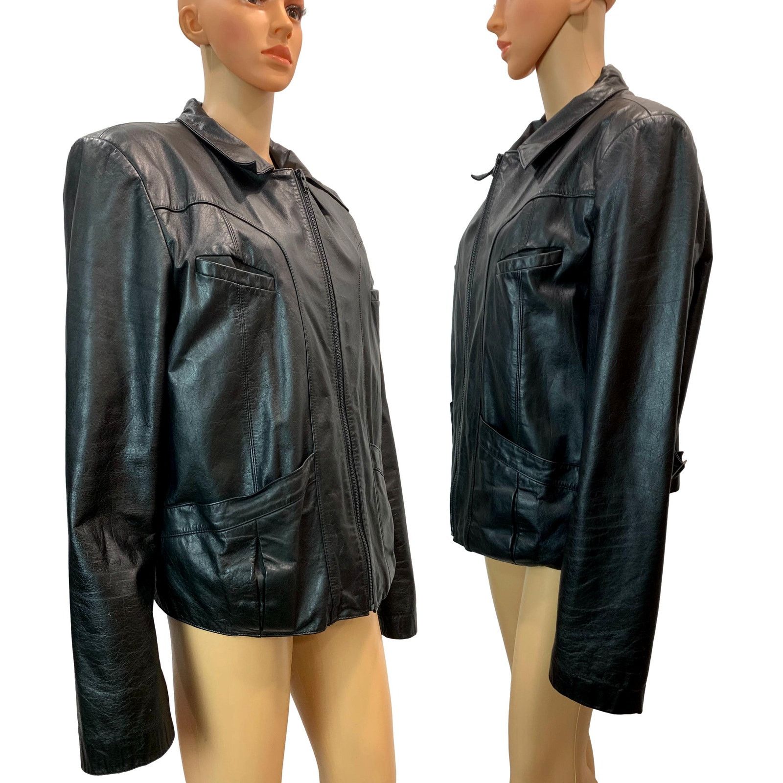 Genuine Leather × Vintage × Wilsons Leather 70s Black Leather Bomber Jacket - Faux Fur Zip Out Lining Size US M / EU 48-50 / 2 - 2 Thumbnail