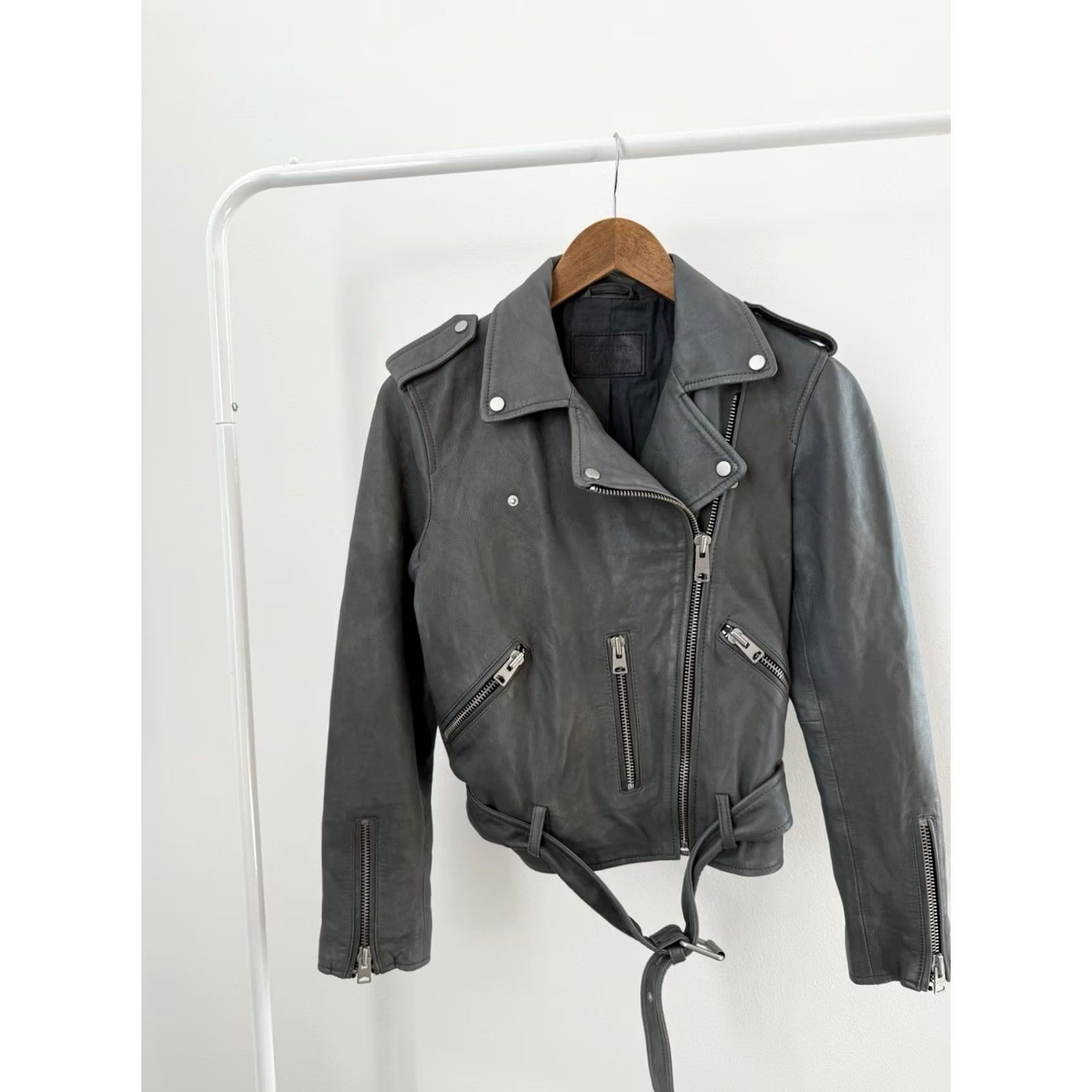 Allsaints AllSaints Balfern Leather Jacket Womens Motorcycle Gray Y2K Size M Regular XS? Size M / US 6-8 / IT 42-44 - 4 Thumbnail