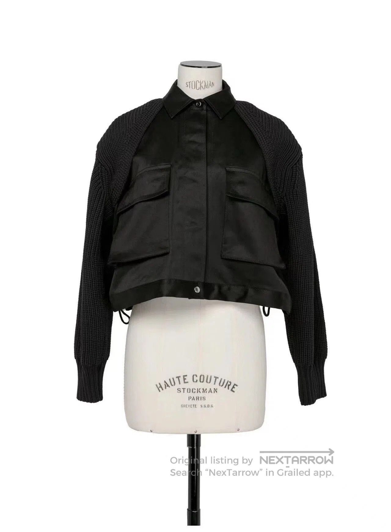 Sacai sacai black cropped jacket with knit sleeves. Size S / US 4 / IT 40 - 1 Thumbnail