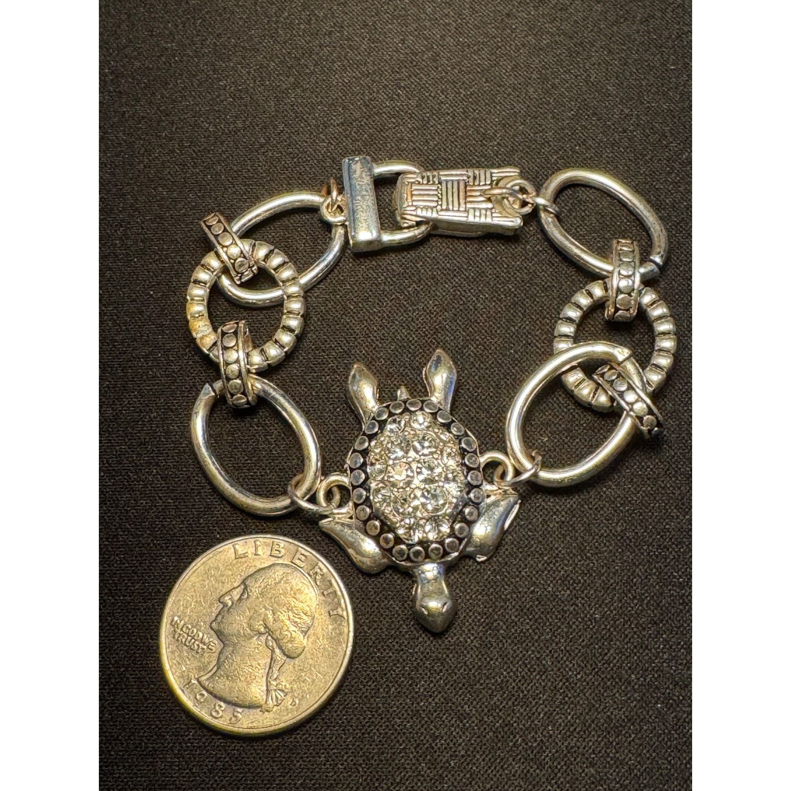 Other Vintage Silver Tone Turtle w/ Rhinestones Size 6.5 Size ONE SIZE - 2 Thumbnail