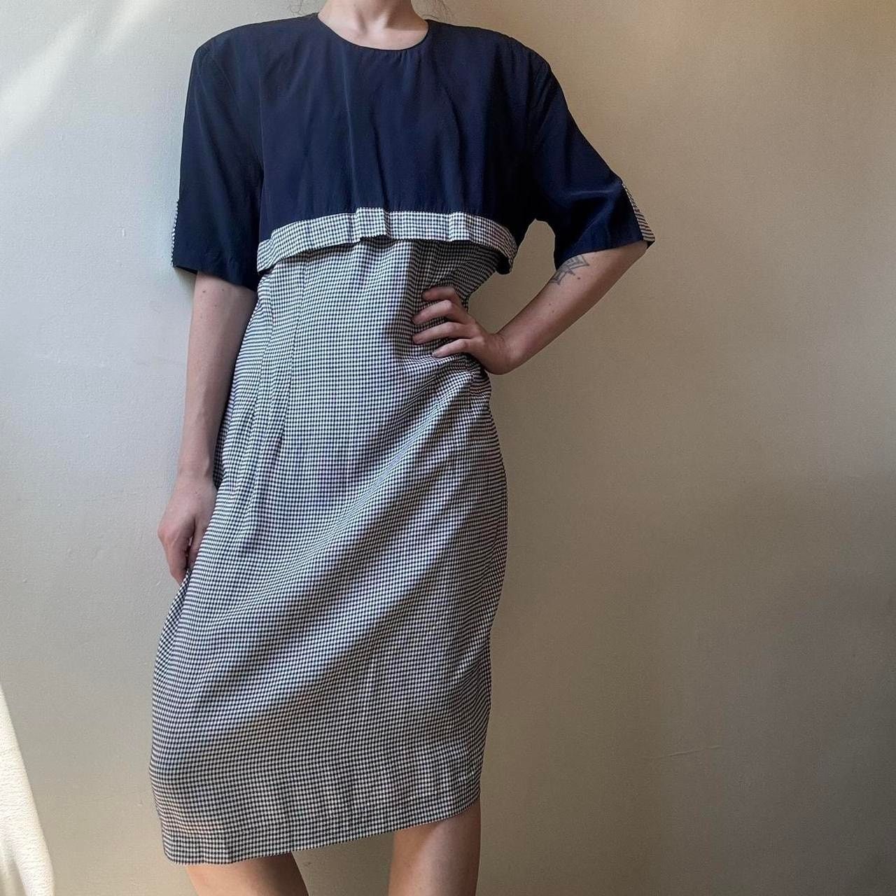 Vintage Vintage Casual Corner Navy Blue Check Plaid Dress 8 90s Size M / US 6-8 / IT 42-44 - 1 Thumbnail