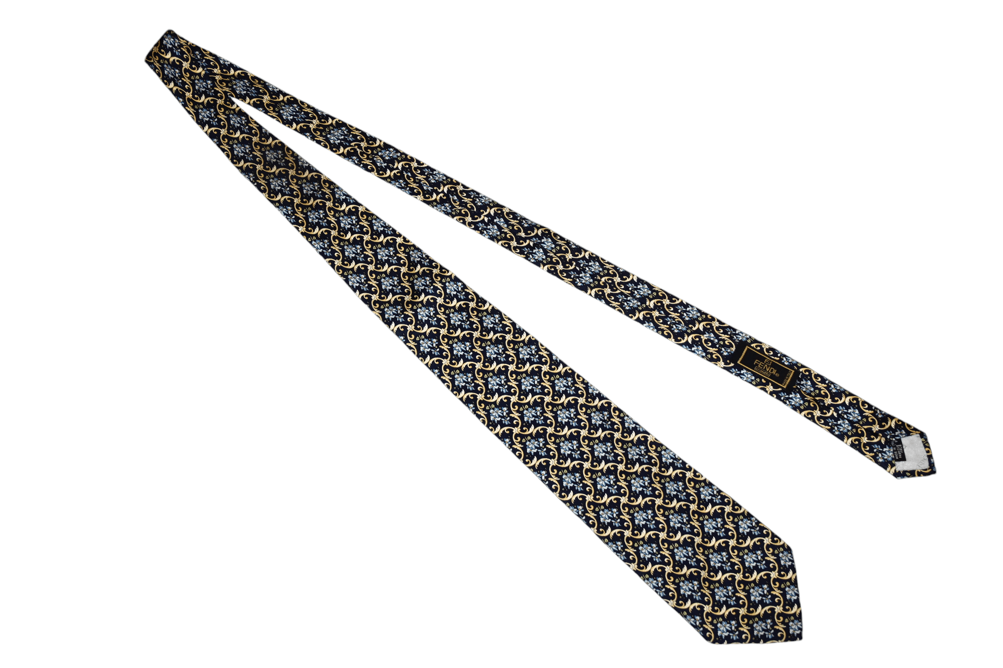 Fendi Vintage Fendi Cravatte Gold Baroque Floral Blue Silk Tie Size ONE SIZE - 3 Thumbnail