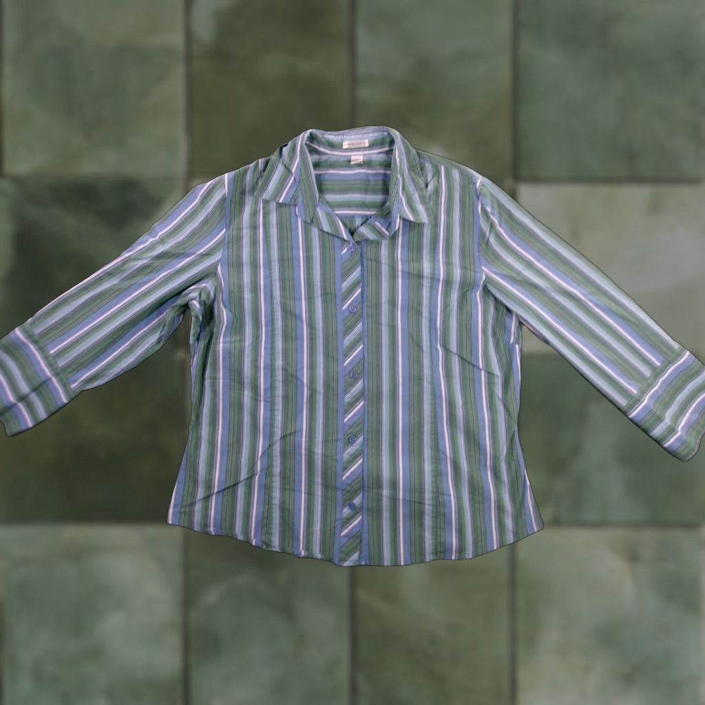 Old Navy OLD NAVY Button-Up Shirt Women XL Green Blue Striped Preppy Y2K Casual Workwear Size XL / US 12-14 / IT 48-50 - 1 Thumbnail