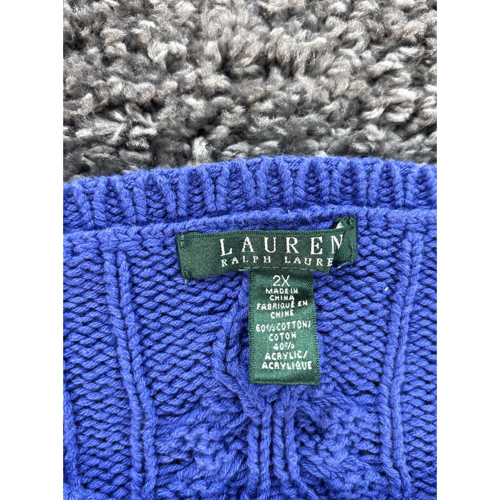 Ralph Lauren VINTAGE Lauren Ralph Lauren Sweater Womens 2x Cable Knit Crewneck Blue Wool Long Sleeve Pullover Plus Size Womens Size XXL / US 16-18 / IT 52-54 - 4 Thumbnail