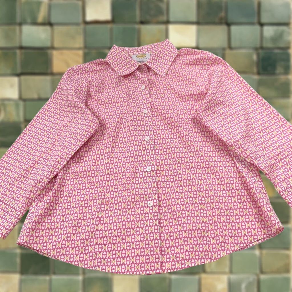 Talbots Talbots Petite 10 Shirt Pink Long Sleeve Button-Up VTG Chain Link Casual Womens 10P MINT Size L / US 10 / IT 46 - 1 Thumbnail