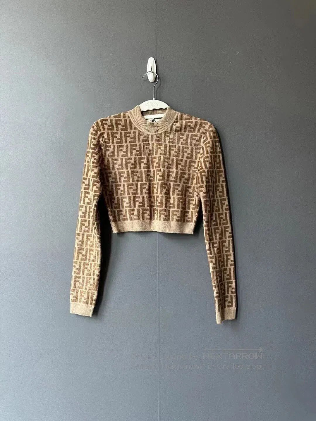 Fendi FENDI Brown Cropped All-Over Print Knit Sweater| Size M / US 6-8 / IT 42-44 - 1 Thumbnail