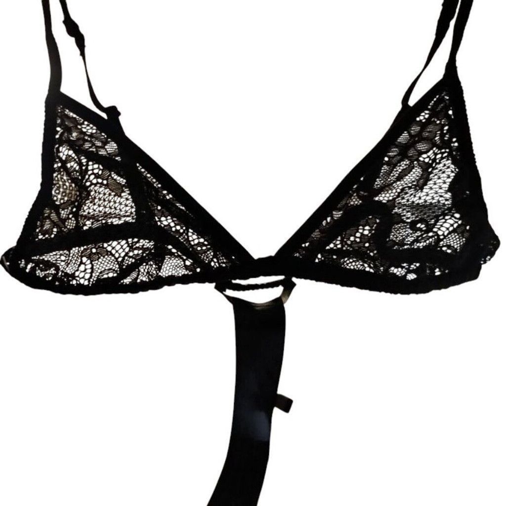Zara NWT Zara Black Satin Lace Triangle Bra Adjustable Straps Size ONE SIZE - 4 Thumbnail