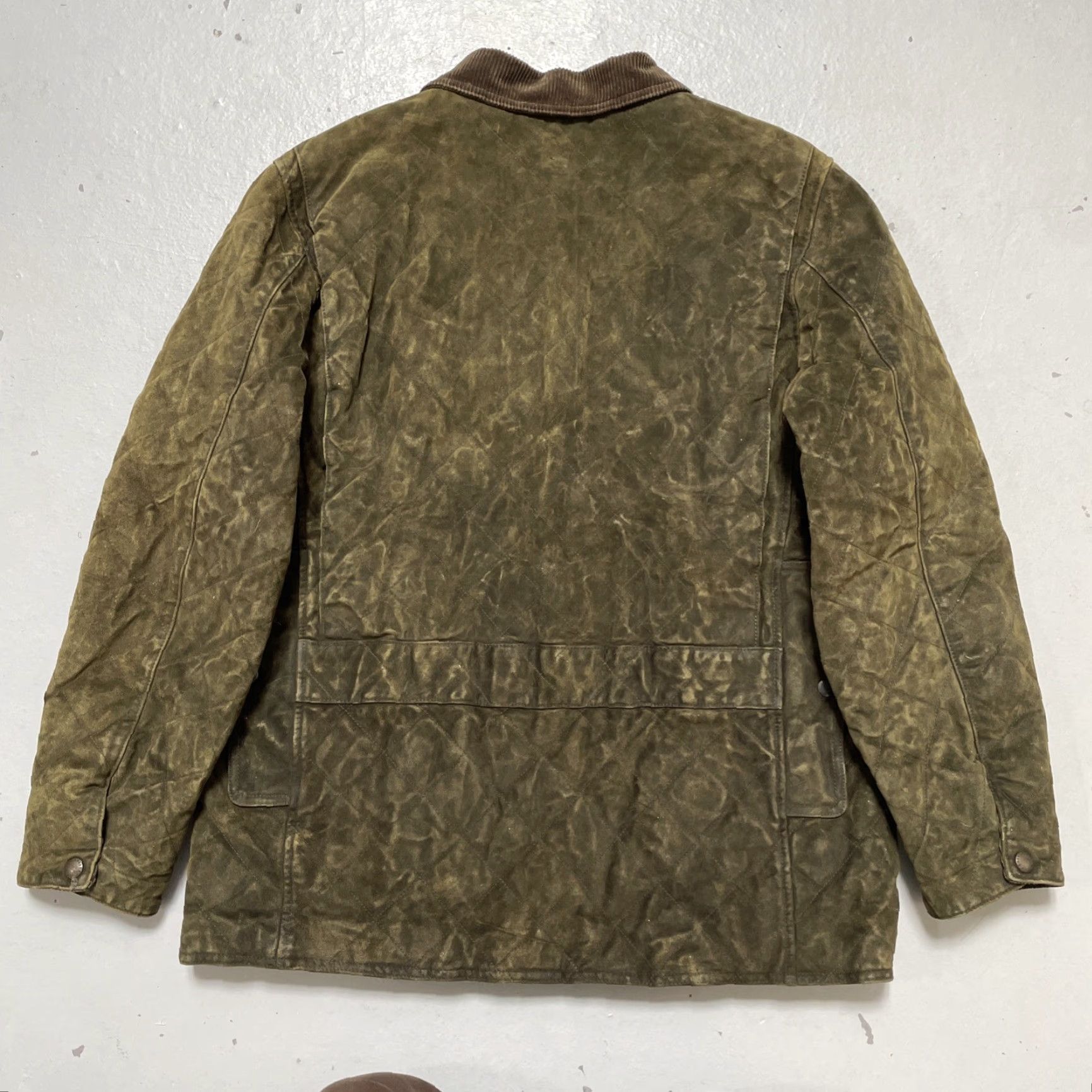 Polo Ralph Lauren VINTAGE Polo Ralph Lauren Quilted Suede Leather Outdoor Field Hunting Jacket L Mens Green 90s Americana Heritage Quilted Leather External Buttons Size US L / EU 52-54 / 3 - 7 Thumbnail