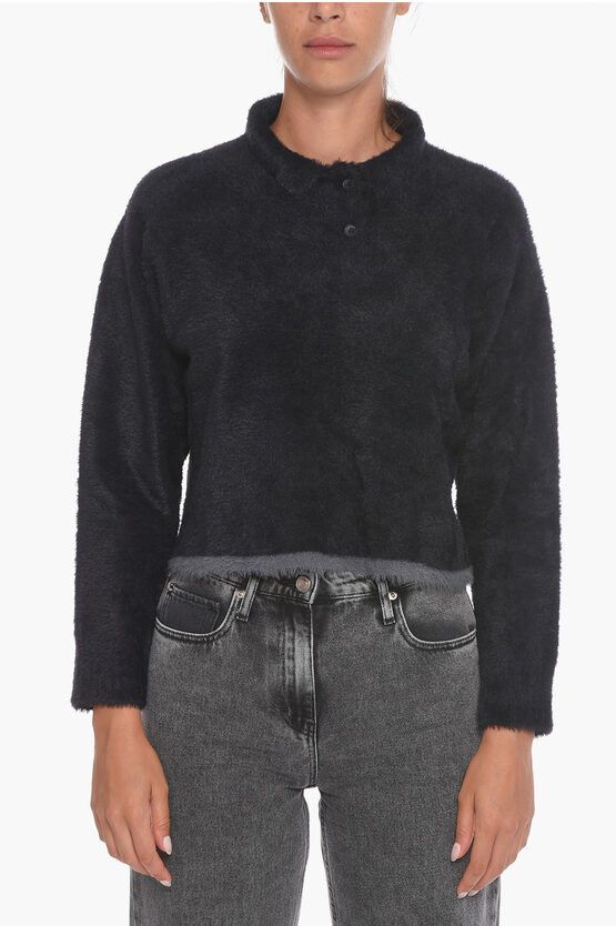 og1mm0624 Polo Neck Crop Sweater in Black