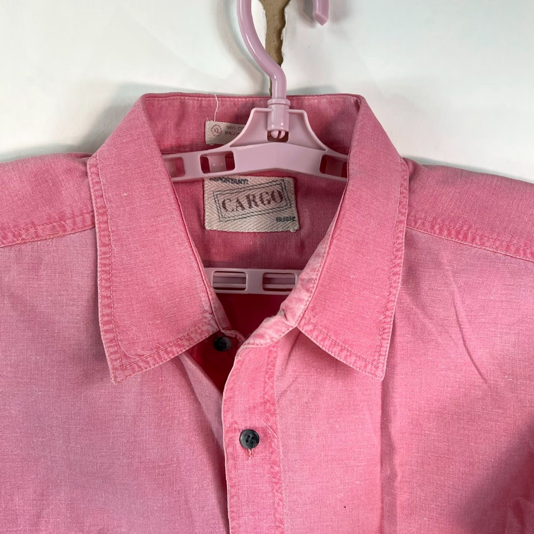 Pinko VINTAGE Cargo Button Shirt Mens XL Pink Heavyweight Cotton VTG Size US XL / EU 56 / 4 - 3 Thumbnail