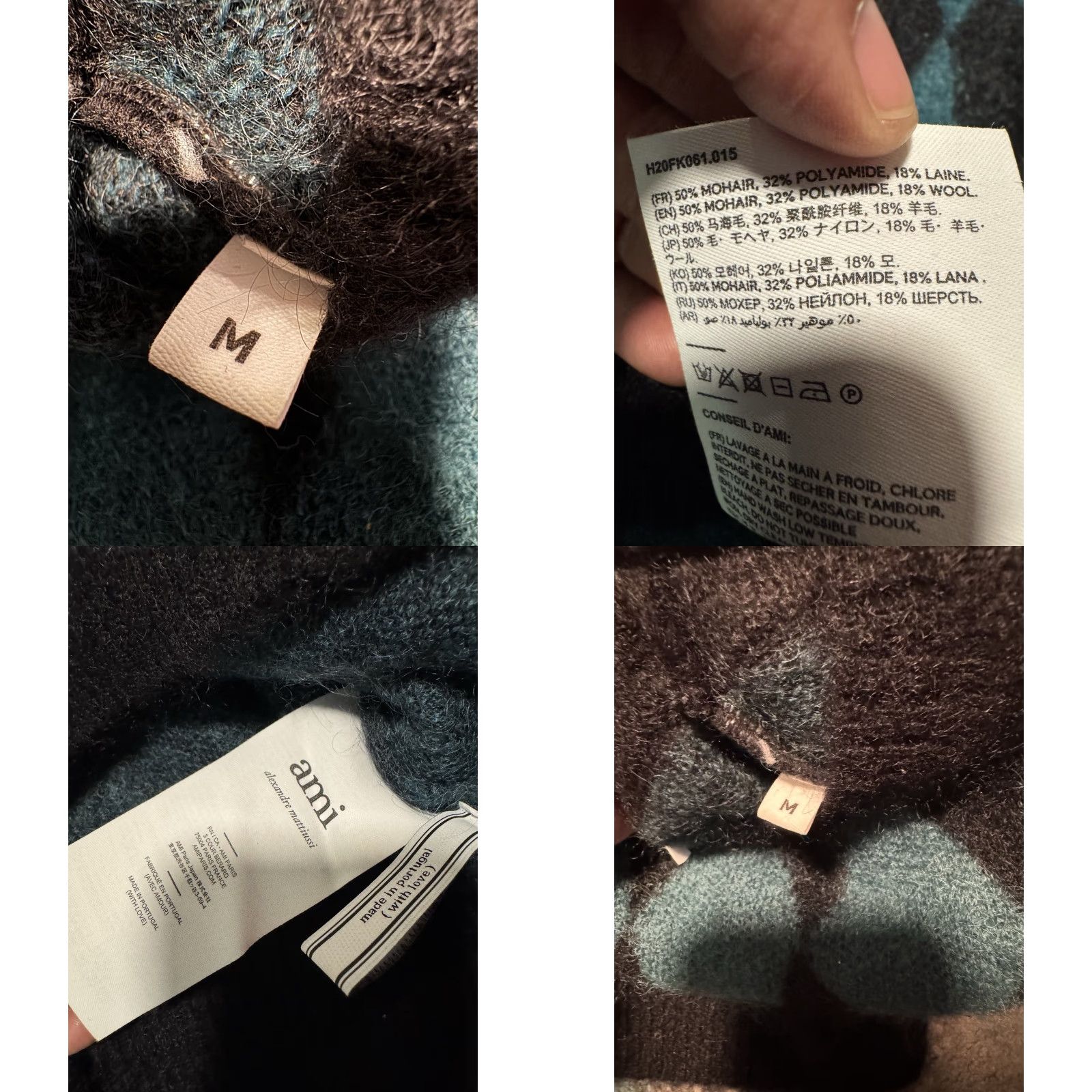 Vintage AMI Paris Alexandre Mattiussi Jumper M Teal Black Diamond Print Mohair Blend Womens Size M / US 6-8 / IT 42-44 - 11 Thumbnail