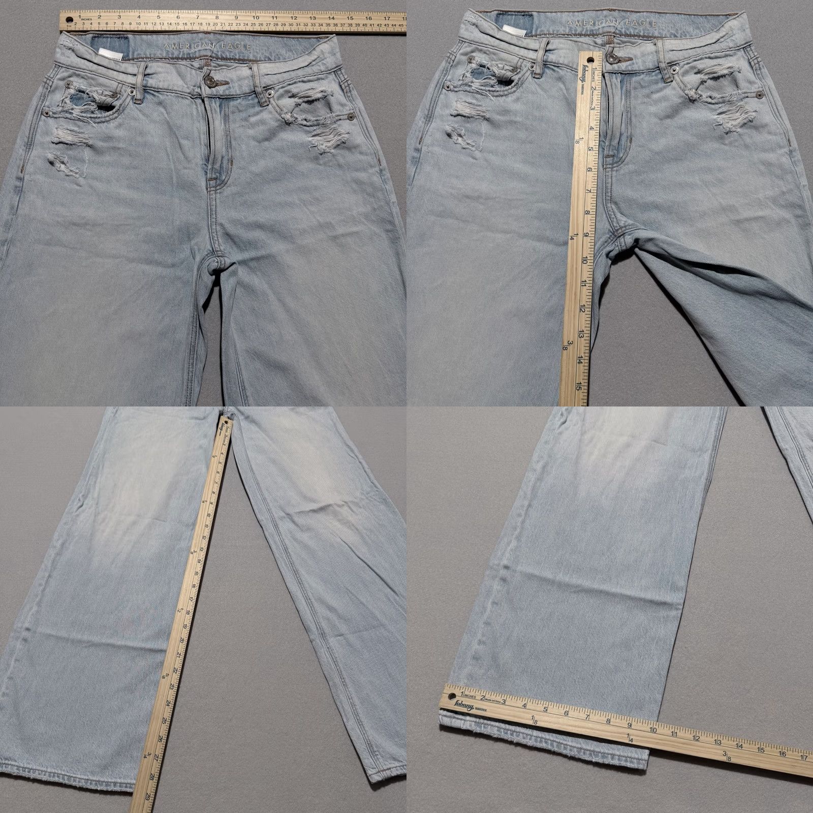 American Eagle Outfitters American Eagle Jeans Women Blue Denim Distressed Mid Rise Zip Fly Wide Leg 0 28 Inseam 29 Inseam 5-Pocket Design 90s Theme Vintage No Shirt Size 25" / US 0 / IT 36 - 9 Thumbnail