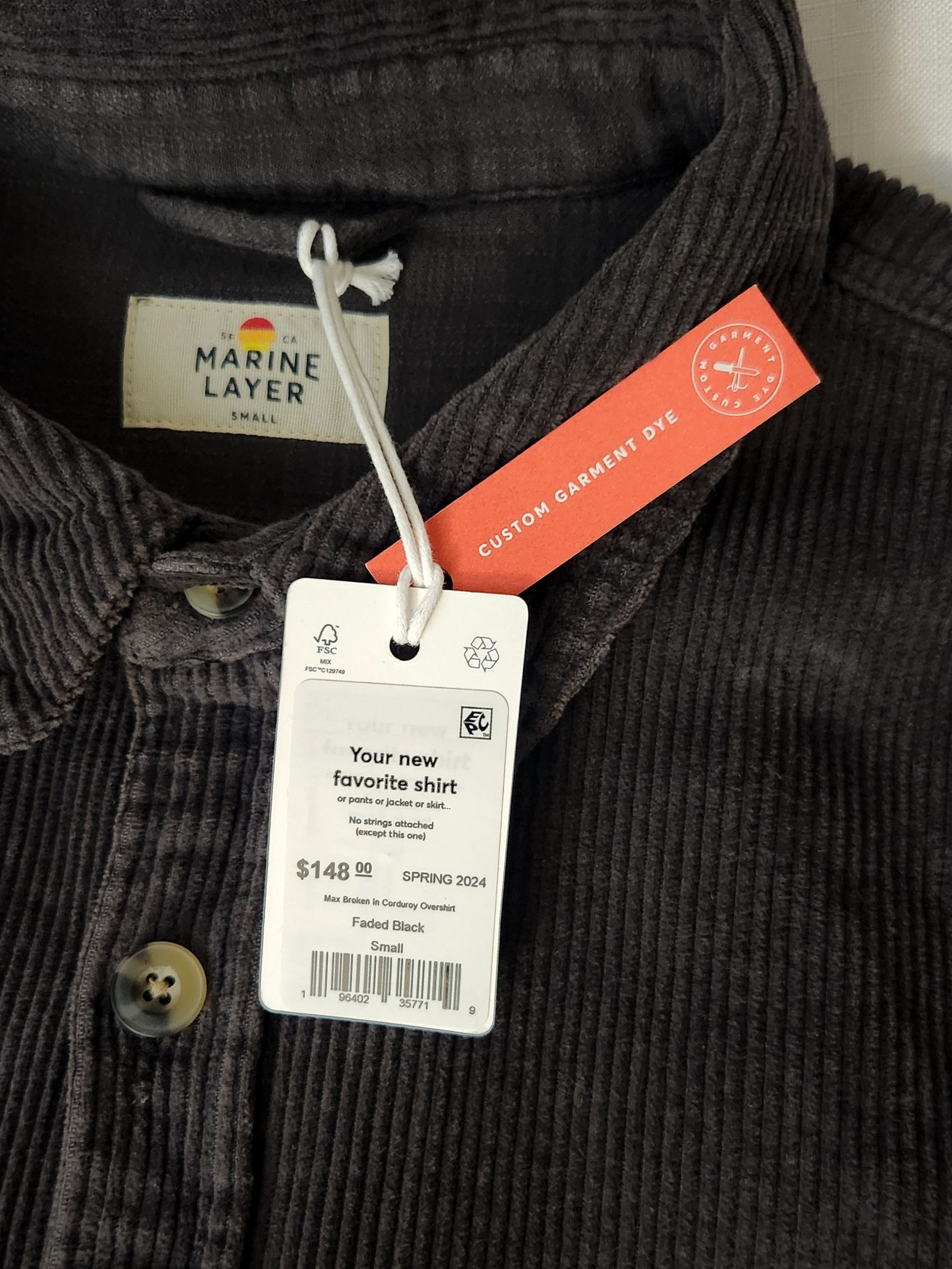 Marine Layer MARINE LAYER Broken In Corduroy Overshirt Faded Black Small Size US S / EU 44-46 / 1 - 6 Thumbnail