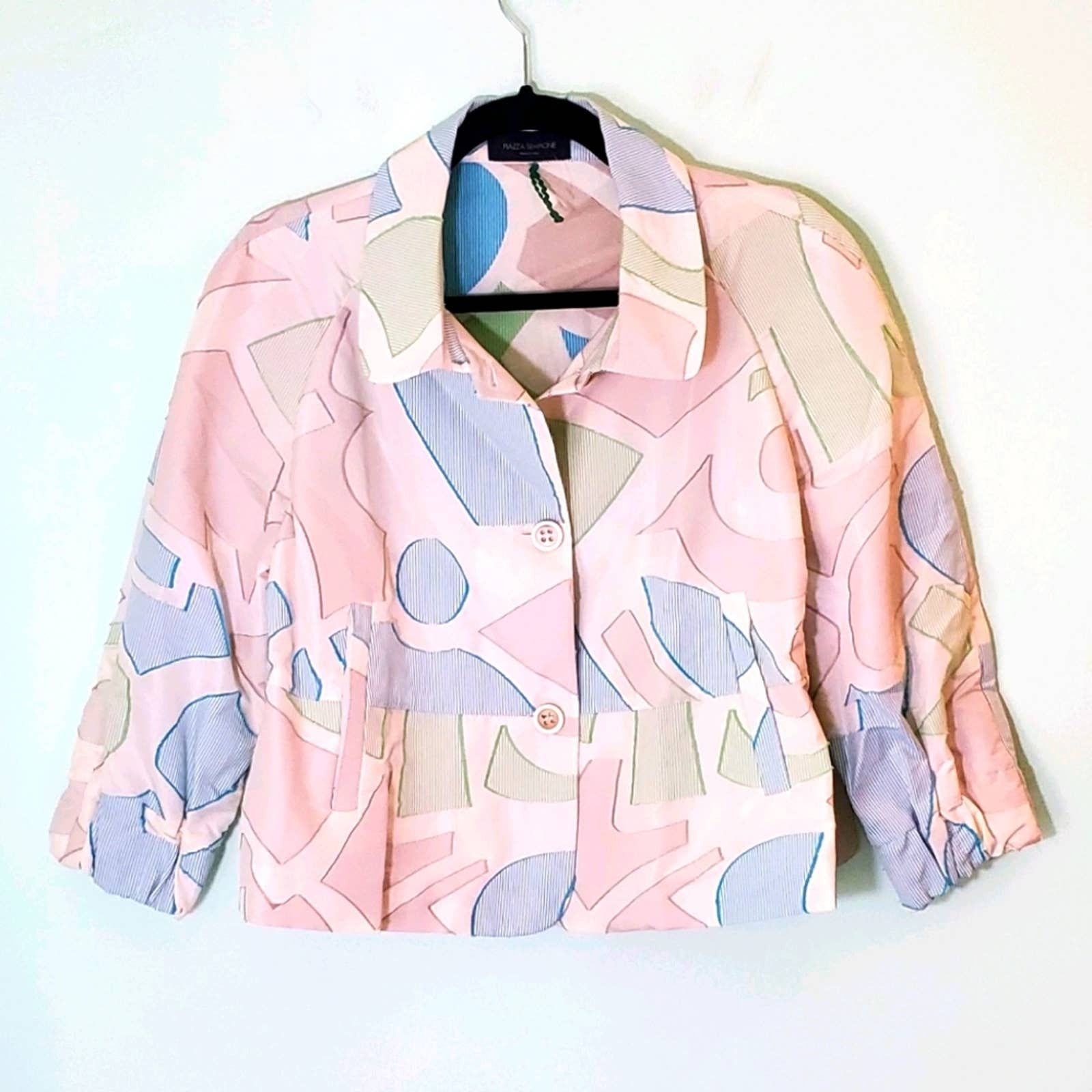 image of Vintage Piazza Sempione Modern Print Crop Blazer, Women's (Size Medium)