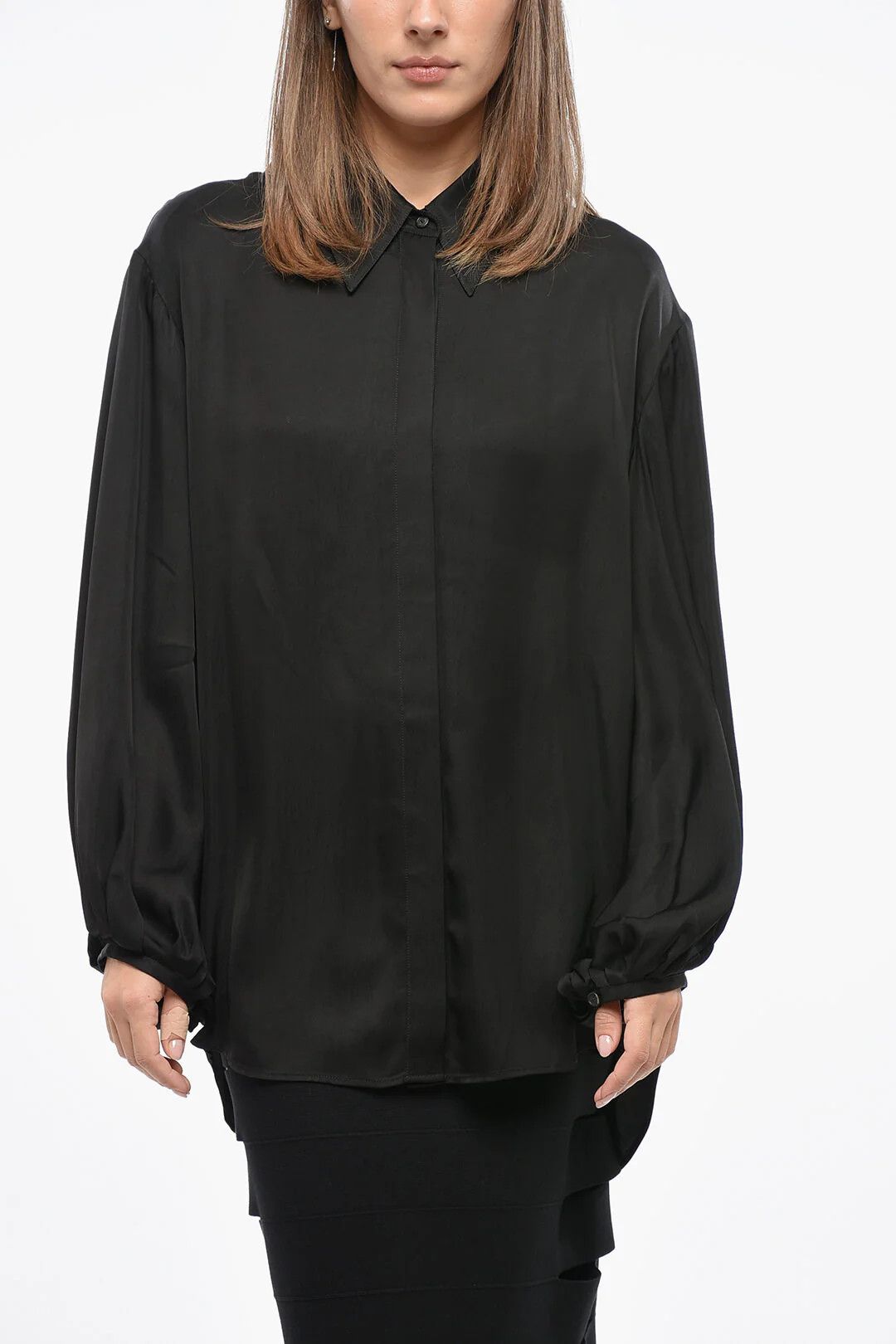 KHAITE og1mm0426 Oversized Asymmetric Blouse in Black Size XS / US 0-2 / IT 36-38 - 1 Thumbnail