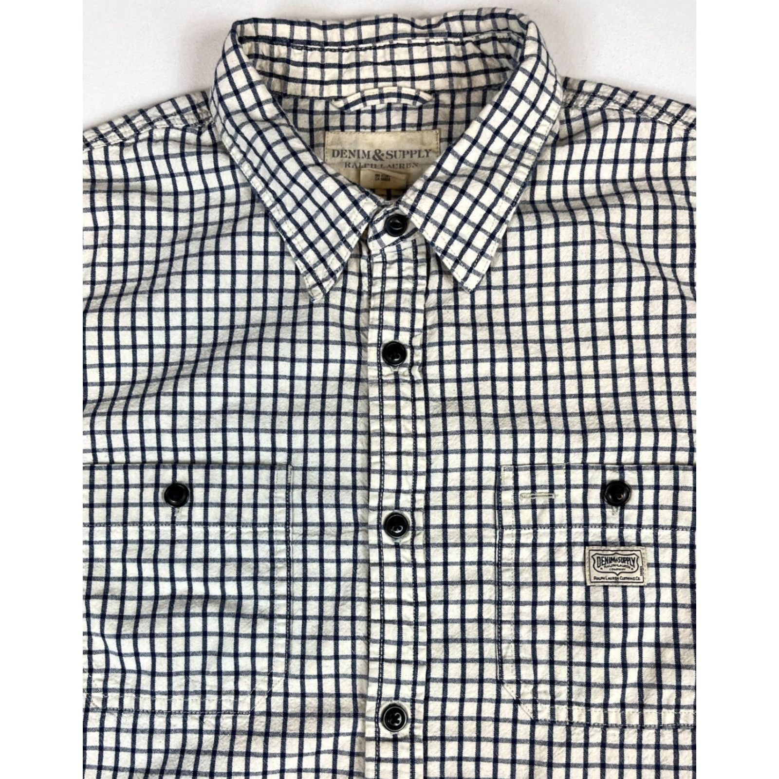 Vintage Ralph Lauren Denim & Supply Button-Up Shirt Mens Cotton Check Long Sleeve Sz L White Navy Size US L / EU 52-54 / 3 - 2 Thumbnail