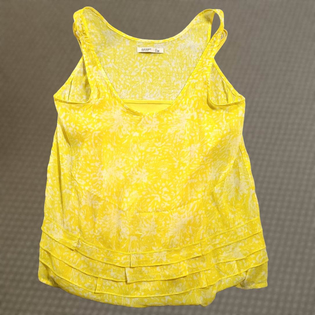 Old Navy Old Navy Tank Top Womens Medium Yellow White Scoop Neck Abstract Size M / US 6-8 / IT 42-44 - 1 Thumbnail