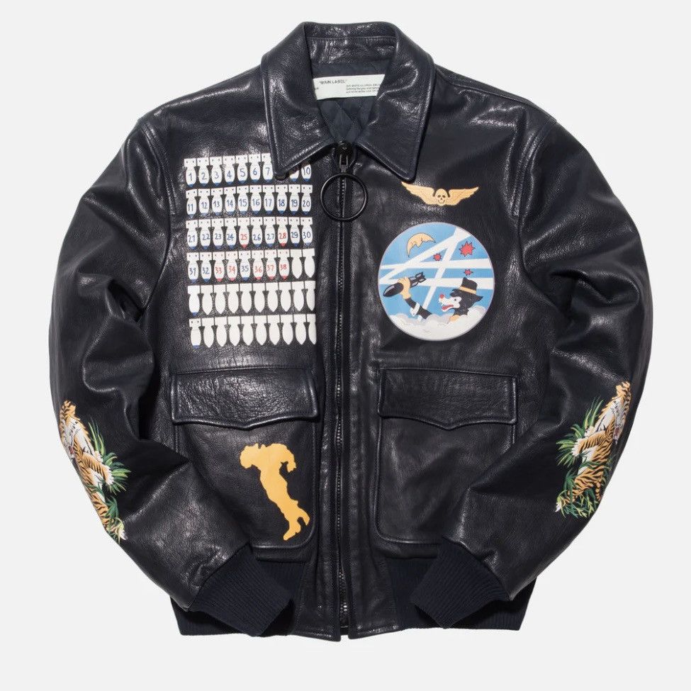 Off-White Off-White Aviator Bomber Leather Jacket Navy XL Size US XL / EU 56 / 4 - 1 Thumbnail