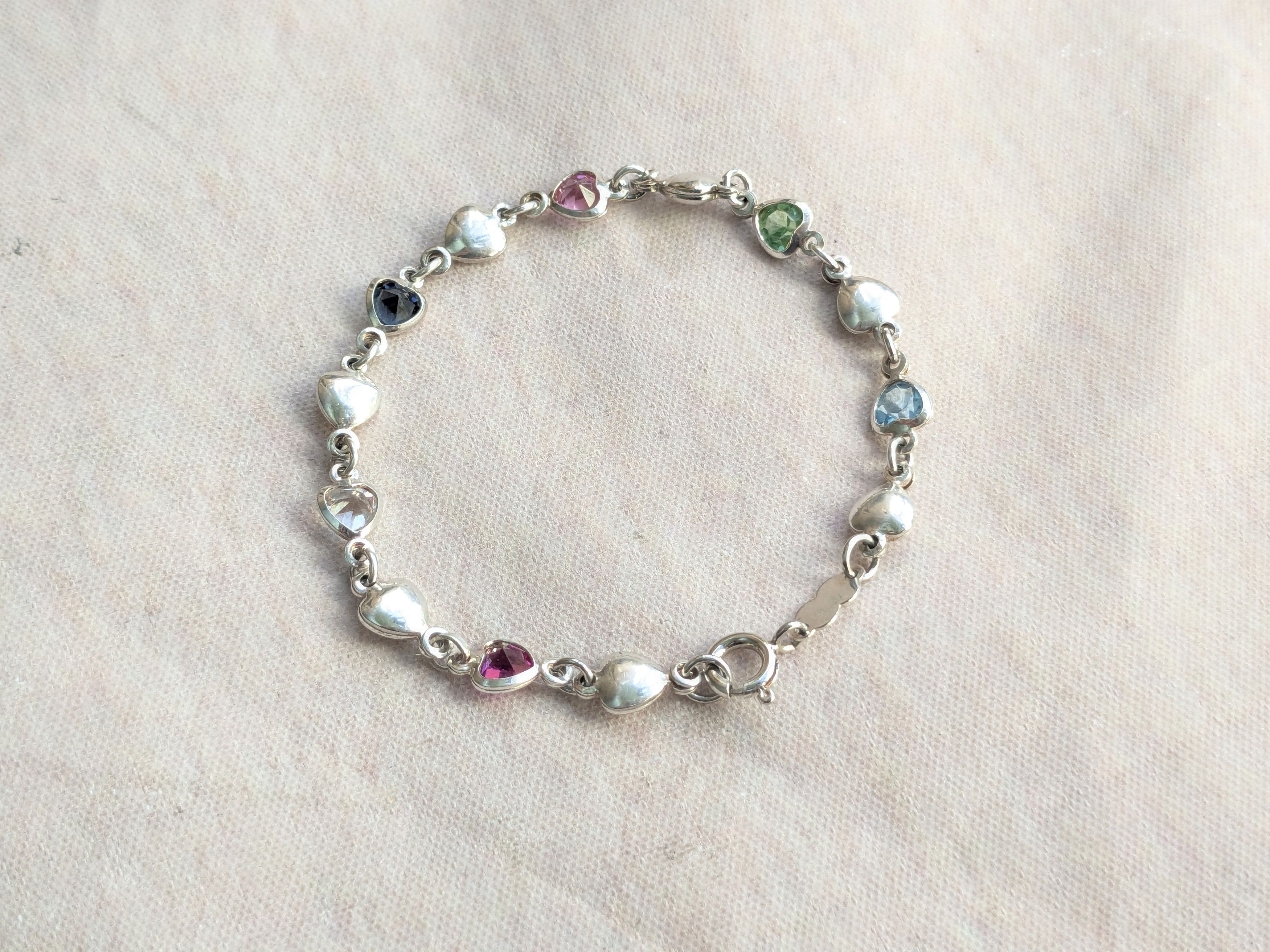 Jewelry Vintage Sterling Silver Bracelet Hearts Rainbow 7" Y2K, Men's