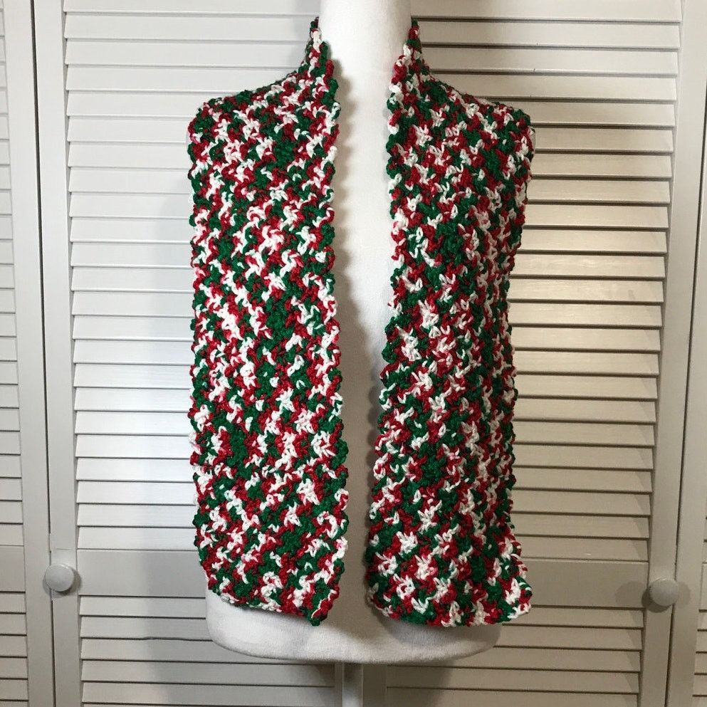 Handmade Christmas Theme Handmade Crocheted Scarf 52" Size ONE SIZE - 1 Thumbnail