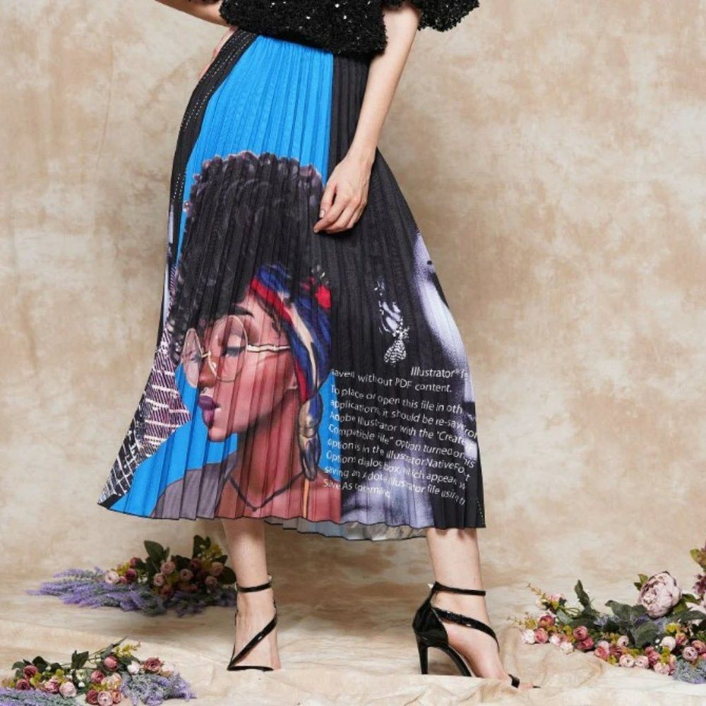 Other Why Dress Graffiti Face Print Pleated Skirt Size L Size 36" / US 14 / IT 50 - 1 Thumbnail