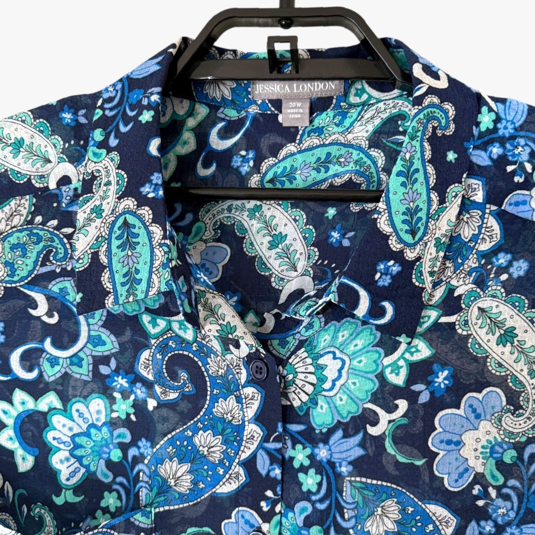 Vintage Jessica London Sheer Crinkle Button-Up Tunic Shirt Blue Floral Women's Size 20 Size 3XL / US 20-22 - 5 Thumbnail