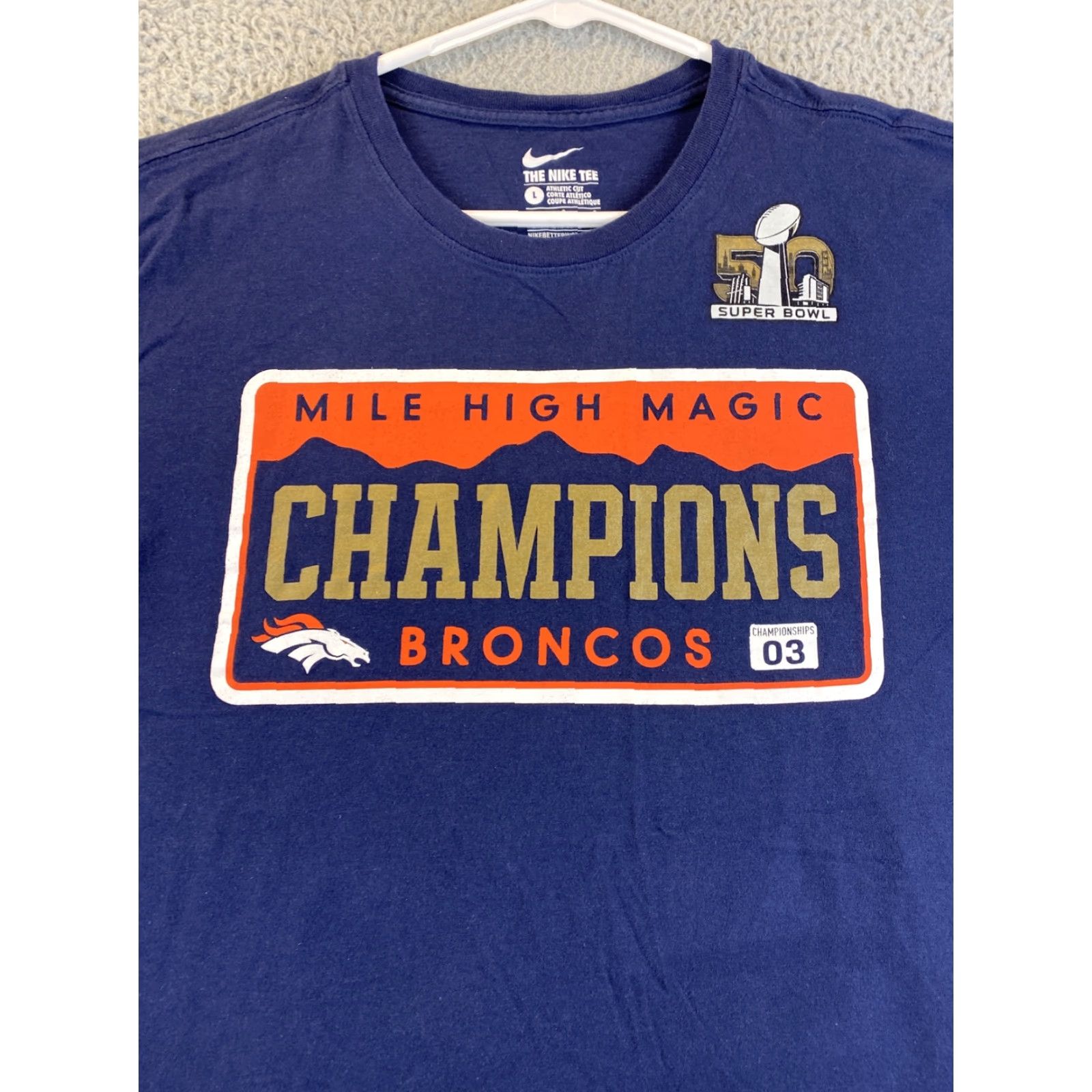 Nike VINTAGE? No actually Nike Denver Broncos T-Shirt Shirt Adult Large L NFL Short Sleeve Navy Blue 78-23 Mens Size US L / EU 52-54 / 3 - 2 Thumbnail