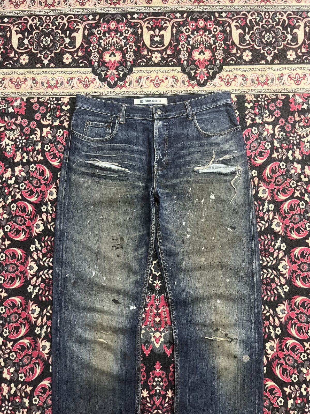 Gap × Yeezy Gap Blue Washed Paint Splattered Distressed Straight Jeans Size US 34 / EU 50 - 3 Thumbnail