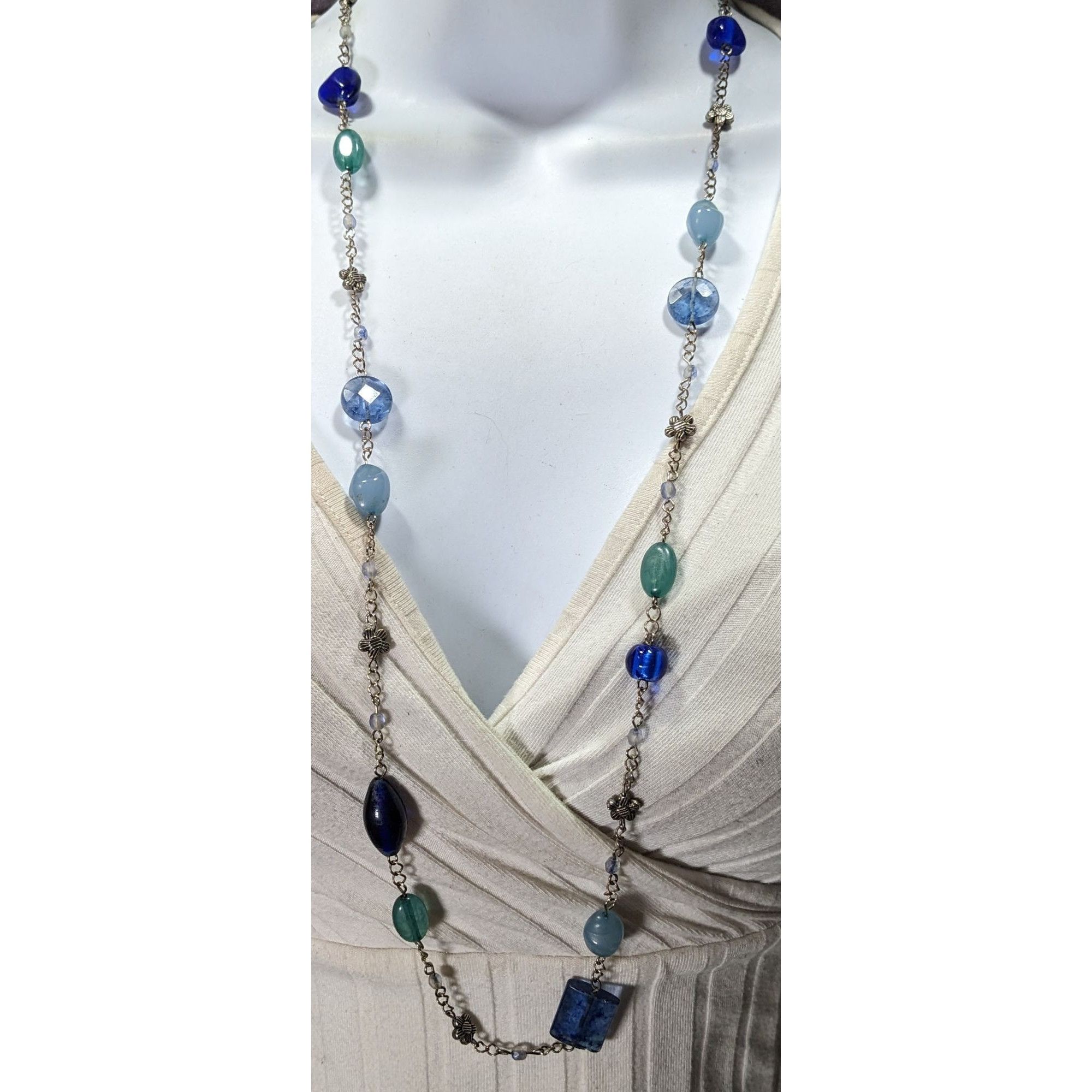 Other Floral Station Necklace Blue & Green Beaded Necklace With To Size ONE SIZE - 4 Thumbnail