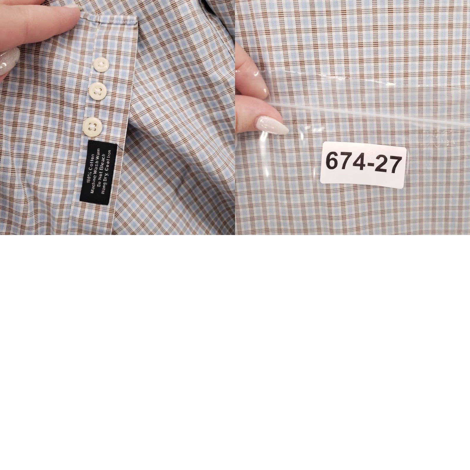 David Donahue David Donahue Dress Shirt Mens 17 34 36 Beige Button Up Long Sleeve Cotton Plaid Shirt Size 46R - 9 Thumbnail