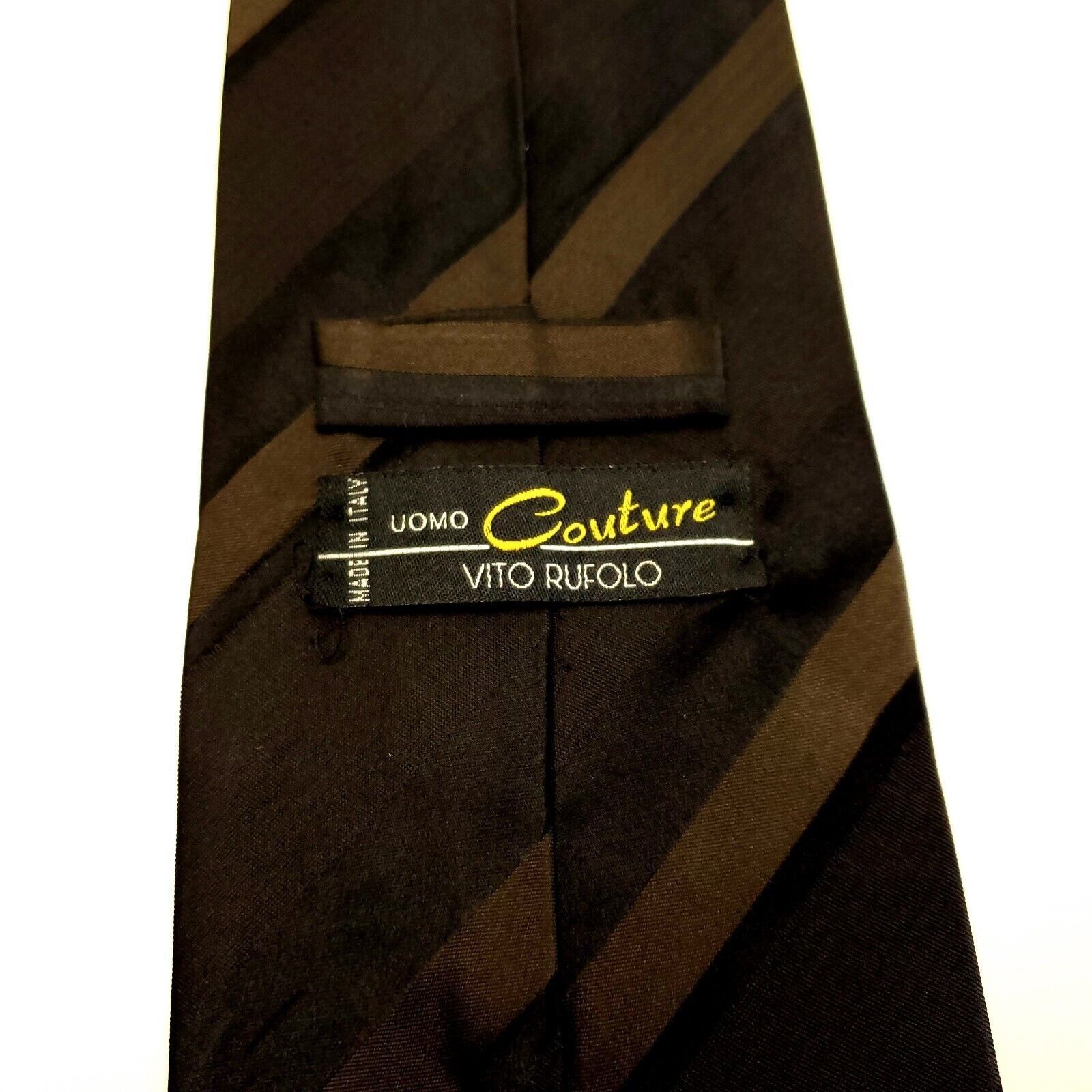 Designer Vito Rufolo Uomo Couture Silk Tie Brown Woven Striped Wide I Size ONE SIZE - 5 Thumbnail
