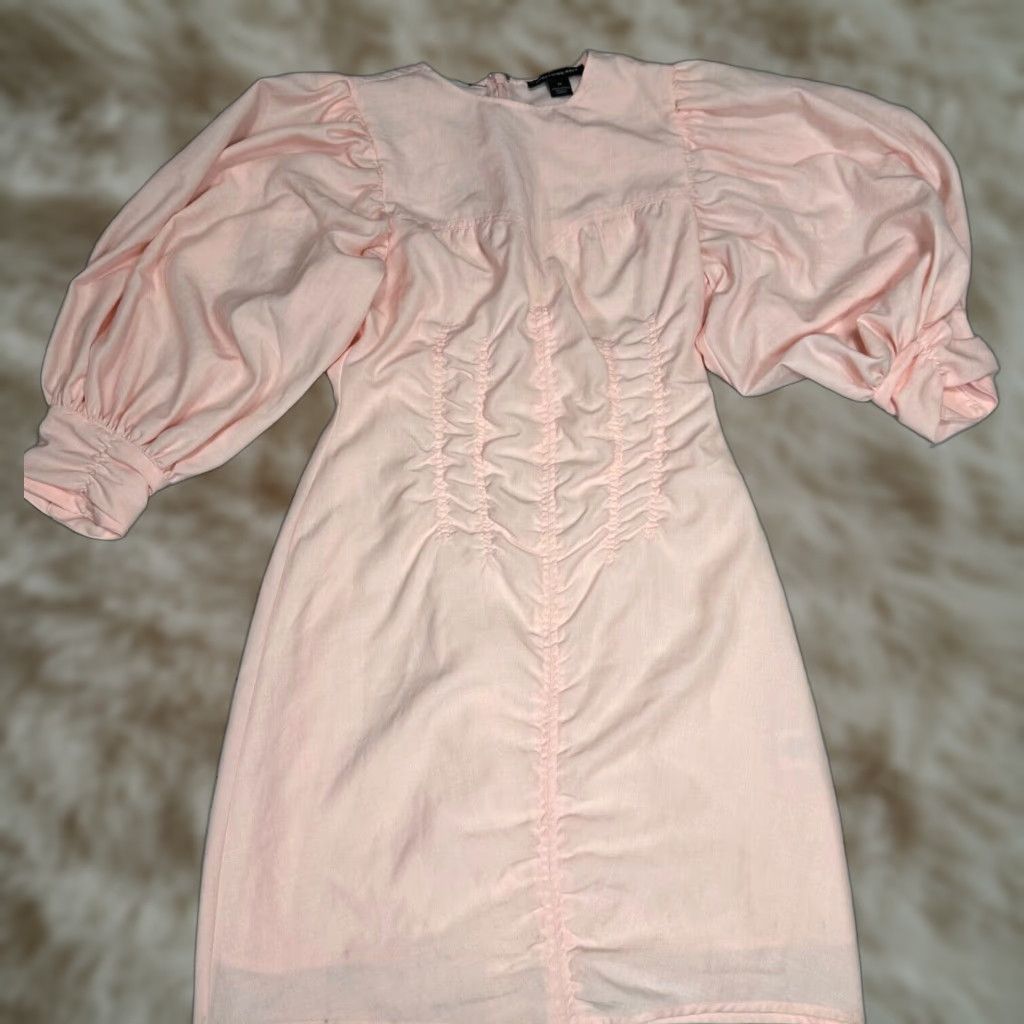 Vintage Something Navy Pink Mini Dress XS Balloon Sleeve Ruched Back Zip Womens Dress Size XS / US 0-2 / IT 36-38 - 1 Thumbnail