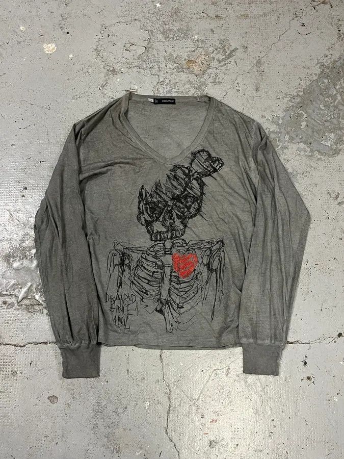 Designer × Dsquared2 × Vintage AW2010 Dsquared2 Skeleton Lover Grey Longsleeves Size US M / EU 48-50 / 2 - 2 Thumbnail