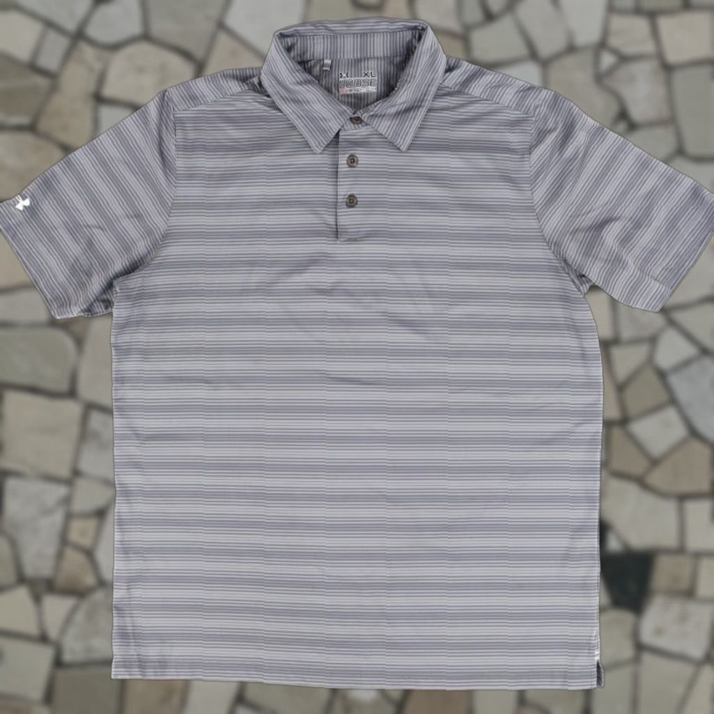 Under Armour Under Armour Heat Gear Loose Stretch Polyester Striped Polo Shirt Gray Men's XL Size US XL / EU 56 / 4 - 1 Thumbnail