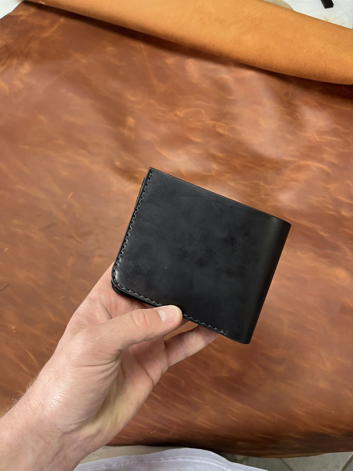 Other Handmade Black Leather Wallet Bifold Card Holder Coin Pocket Size ONE SIZE - 5 Thumbnail