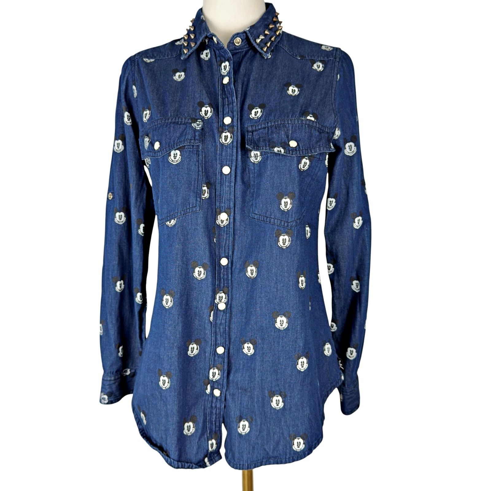 Disney RARE Disney x Kook n Keech Denim Mickey Studded Shirt *FLAW* Size M / US 6-8 / IT 42-44 - 1 Thumbnail