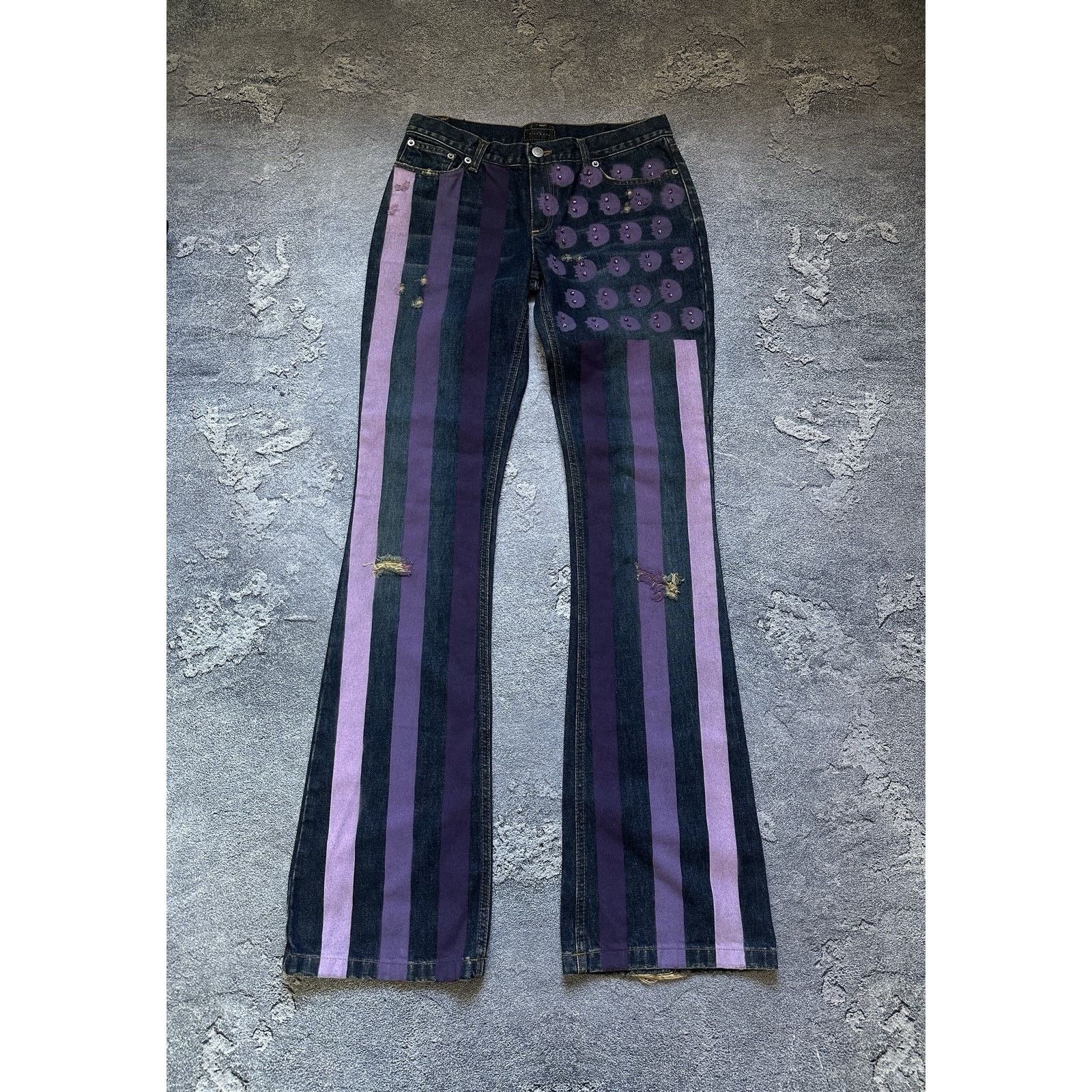 John Richmond Vintage John Richmond Bootcut Overprinted Punk Denim Pants Size 28" / US 6 / IT 42 - 1 Thumbnail