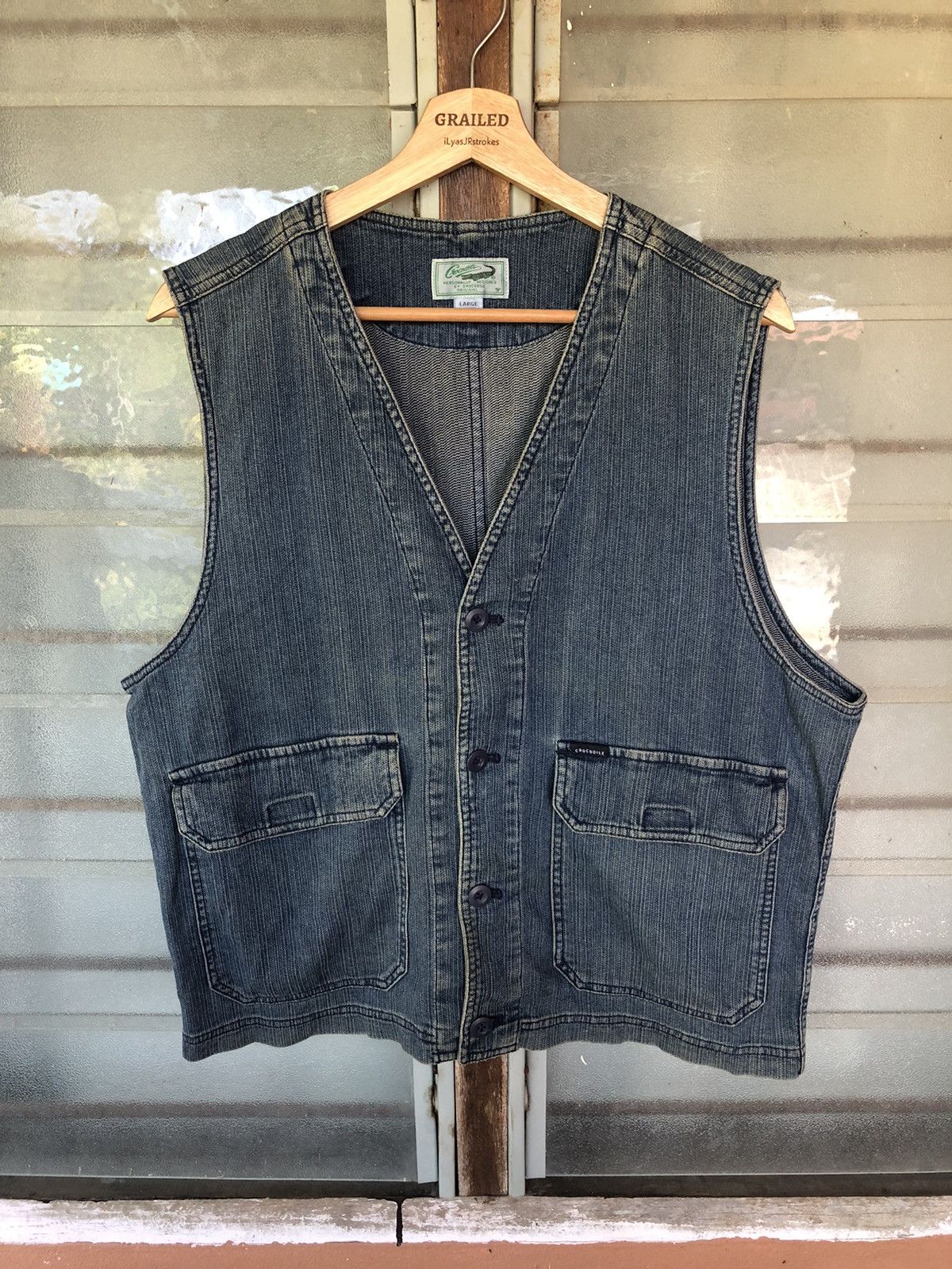 If Six Was Nine × Japanese Brand × Vintage Vintage Crocodile Denim Blue Distressed Vest Jacket Size US L / EU 52-54 / 3 - 1 Thumbnail