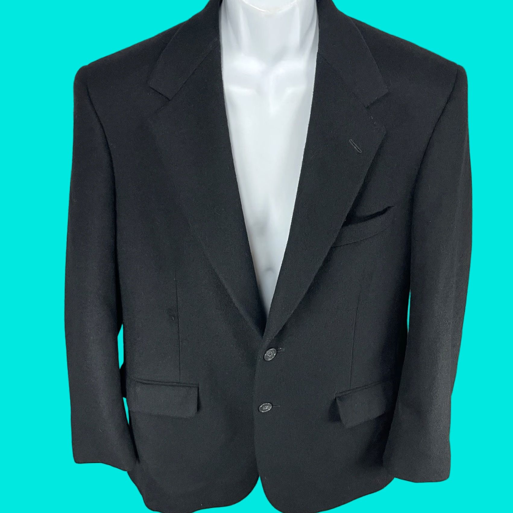 Roundtree & Yorke Blazer Jacket Black Camelhair 2 Button Notch Vented Size 38R