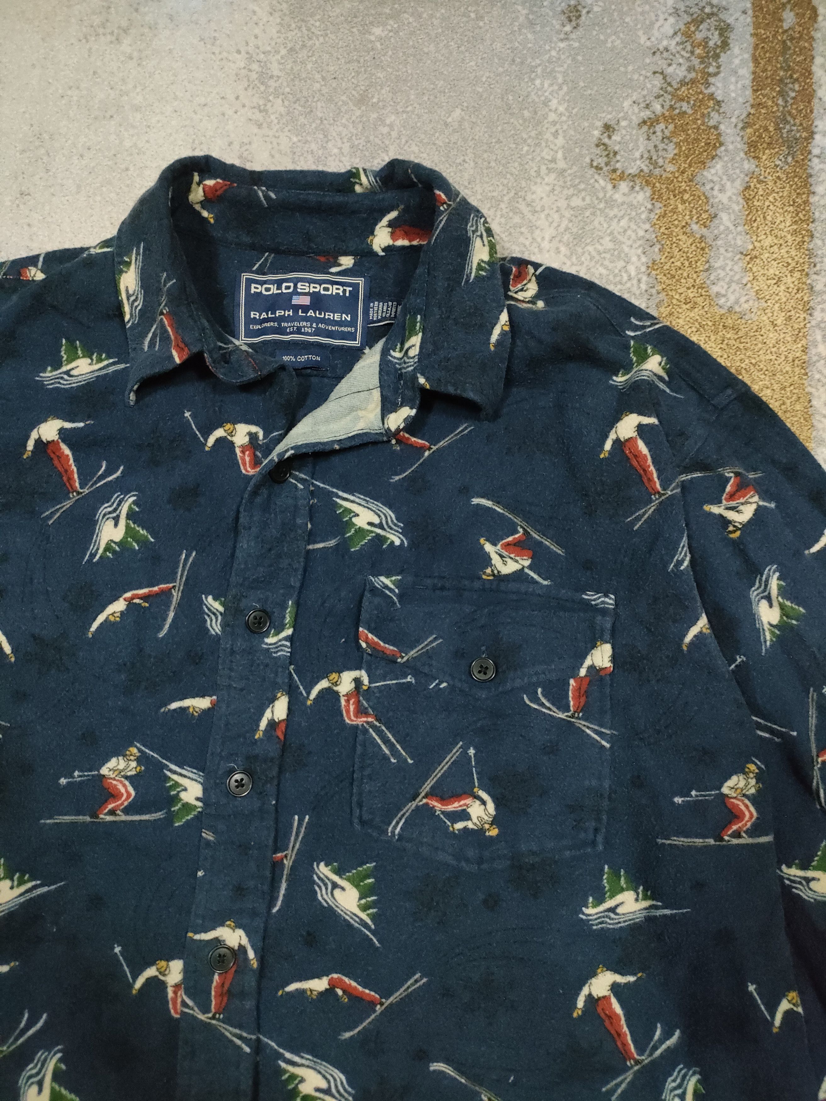 Polo Ralph Lauren × Vintage Vintage Polo Sport Full Print Ski Button UPs Size US L / EU 52-54 / 3 - 5 Thumbnail